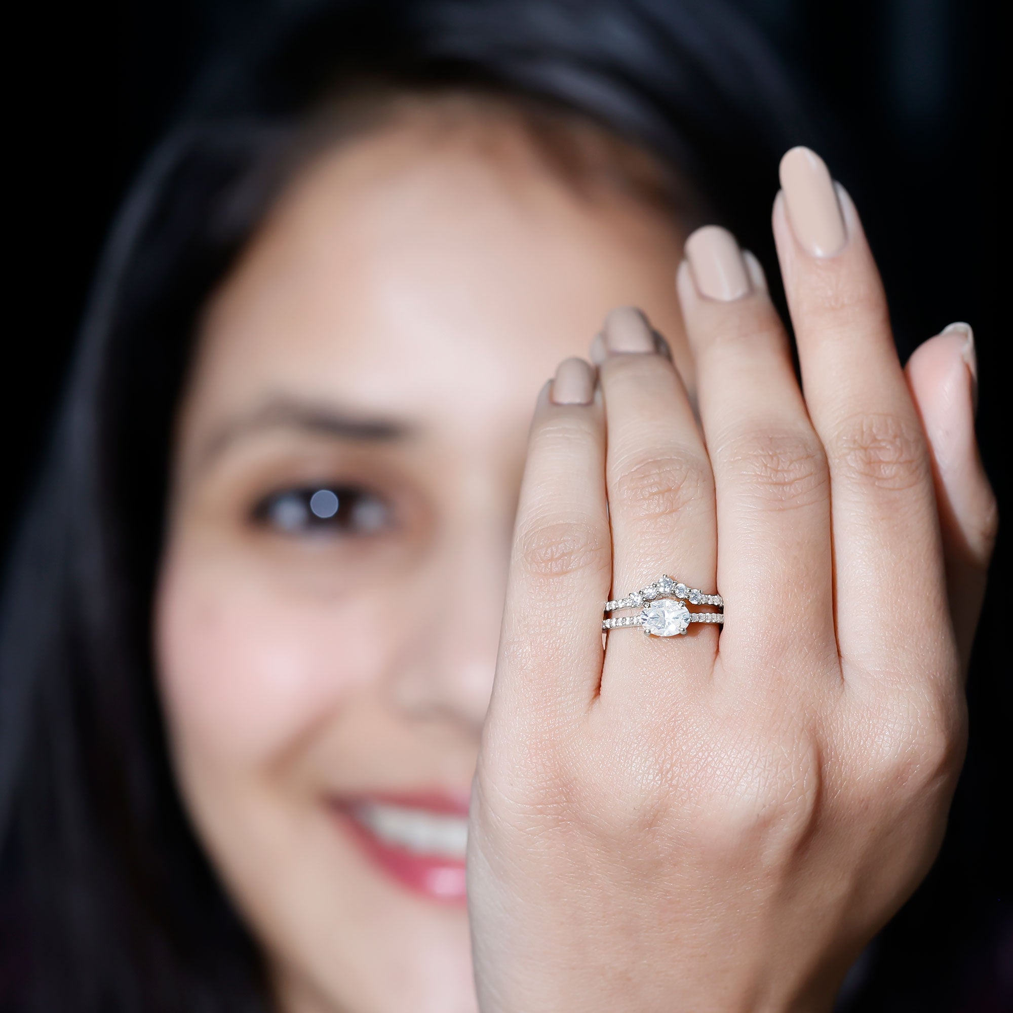 Oval Cut Moissanite Engagement Ring with Wedding Band Set D-VS1 - Rosec Jewels