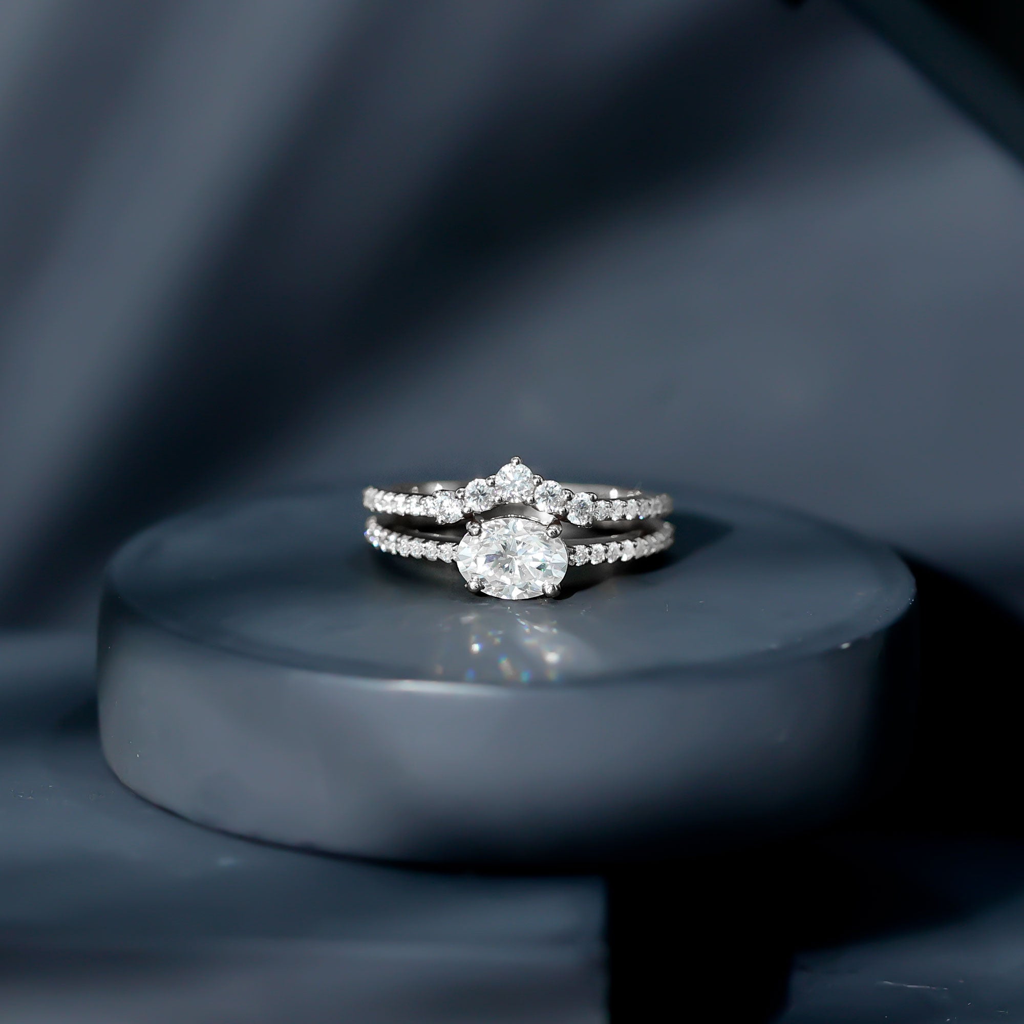 Oval Cut Moissanite Engagement Ring with Wedding Band Set D-VS1 - Rosec Jewels