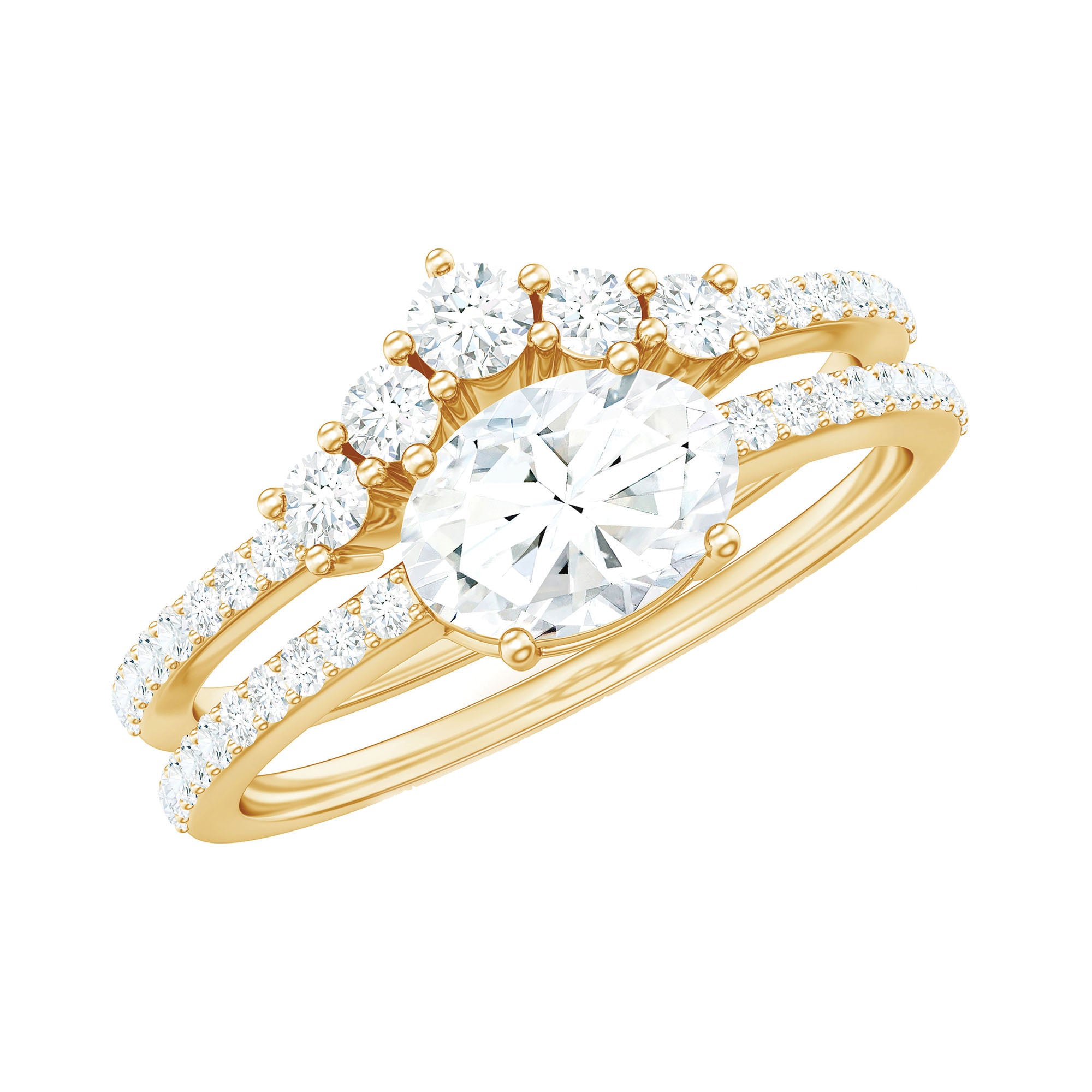 Oval Cut Moissanite Engagement Ring with Wedding Band Set D-VS1 - Rosec Jewels
