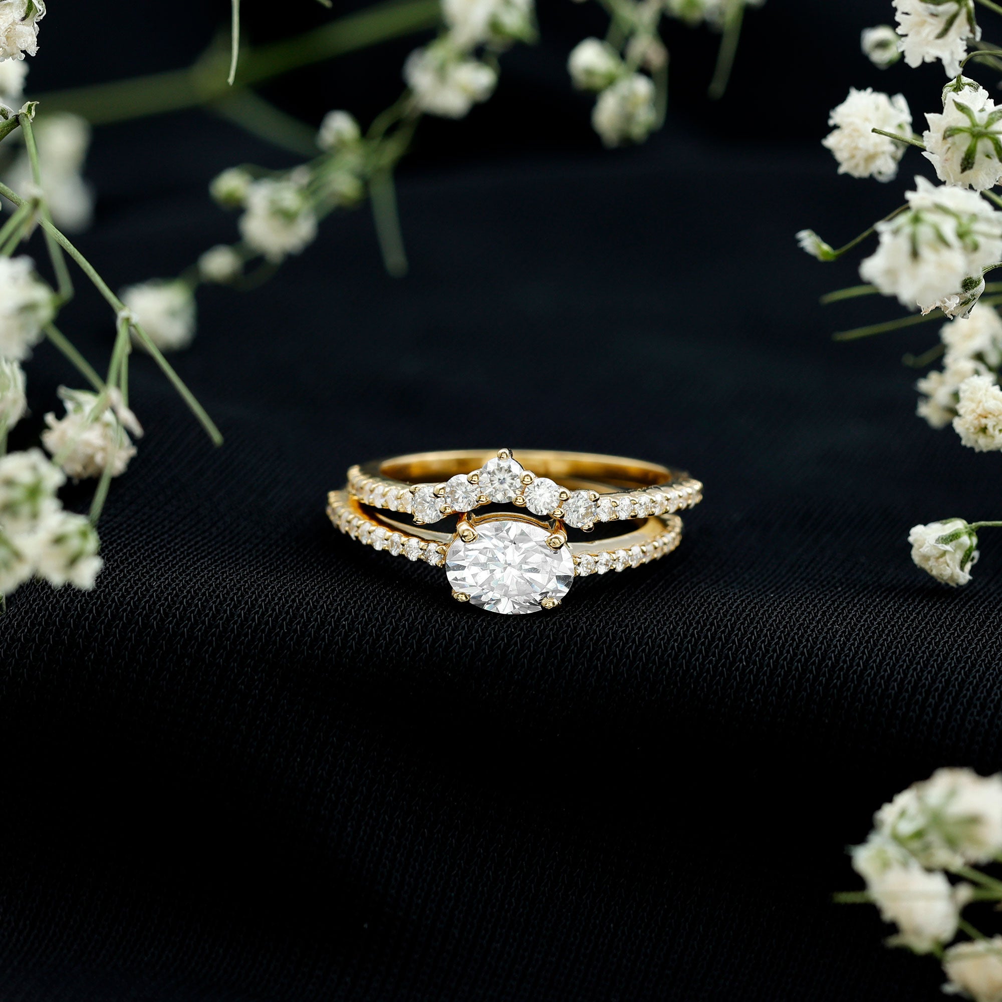 Oval Cut Moissanite Engagement Ring with Wedding Band Set D-VS1 - Rosec Jewels