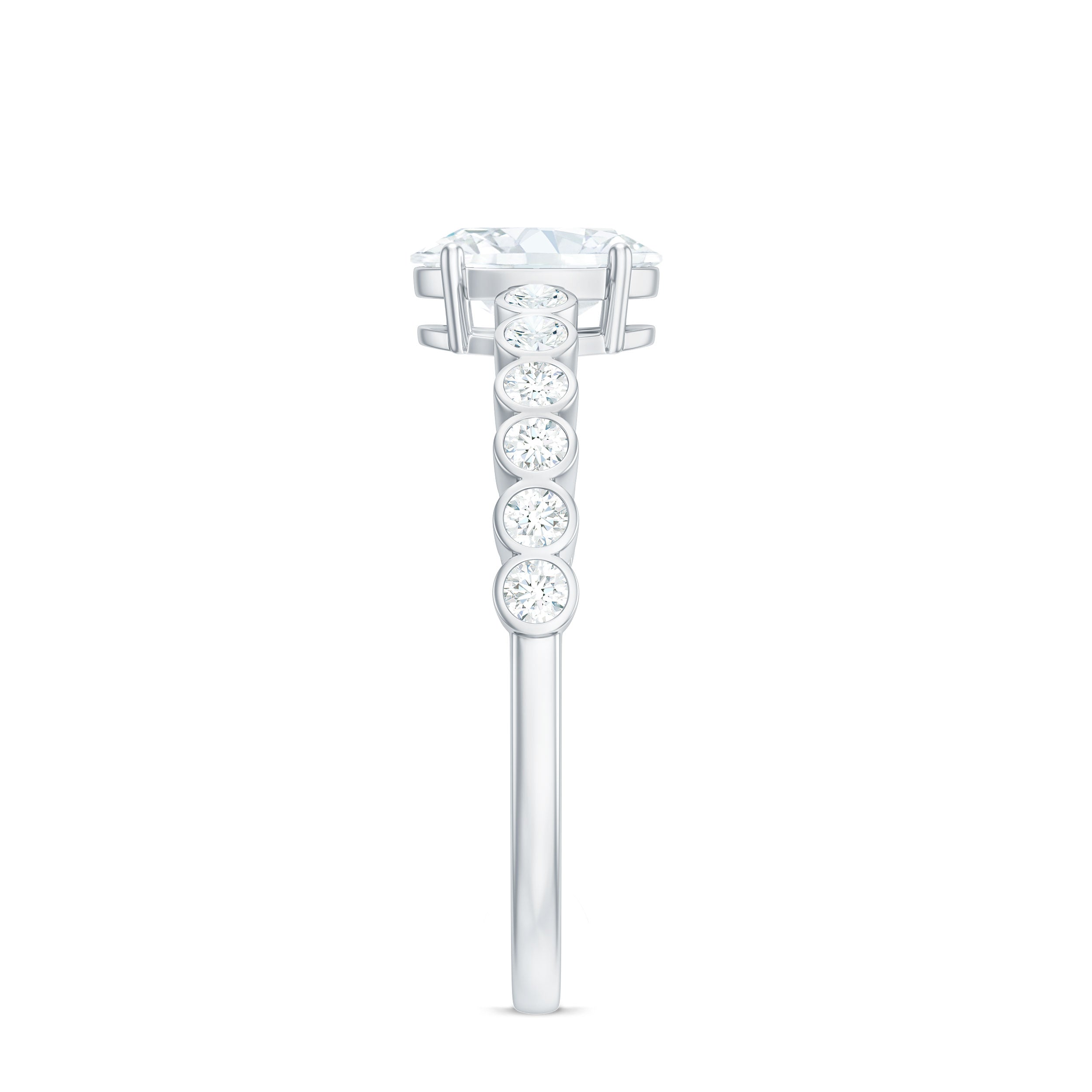 Oval Cut Moissanite Engagement Ring with Side Stones D-VS1 - Rosec Jewels