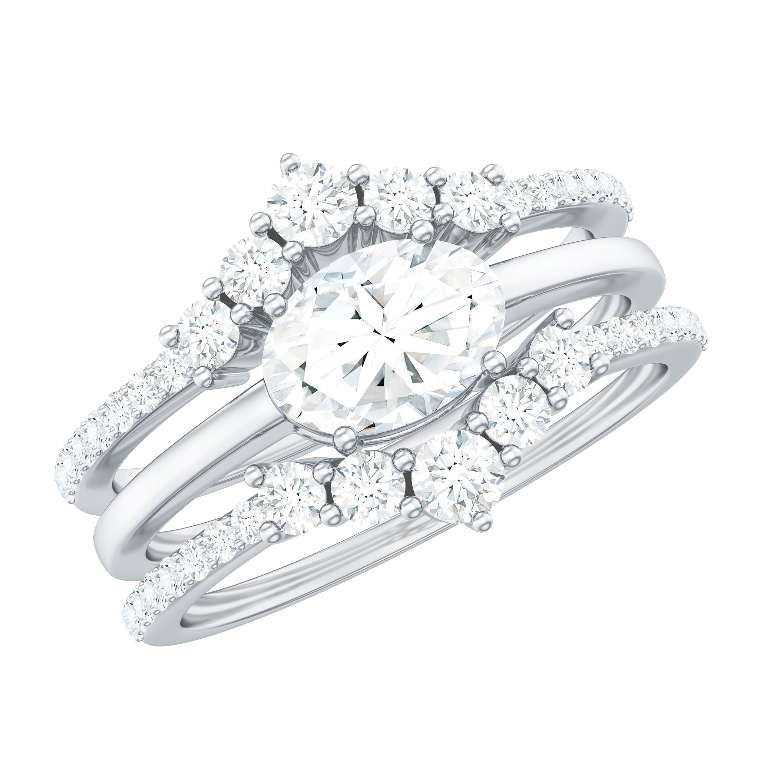 2.25 CT Oval Zircon Trio Wedding Ring Set in Gold AAAA - Rosec Jewels