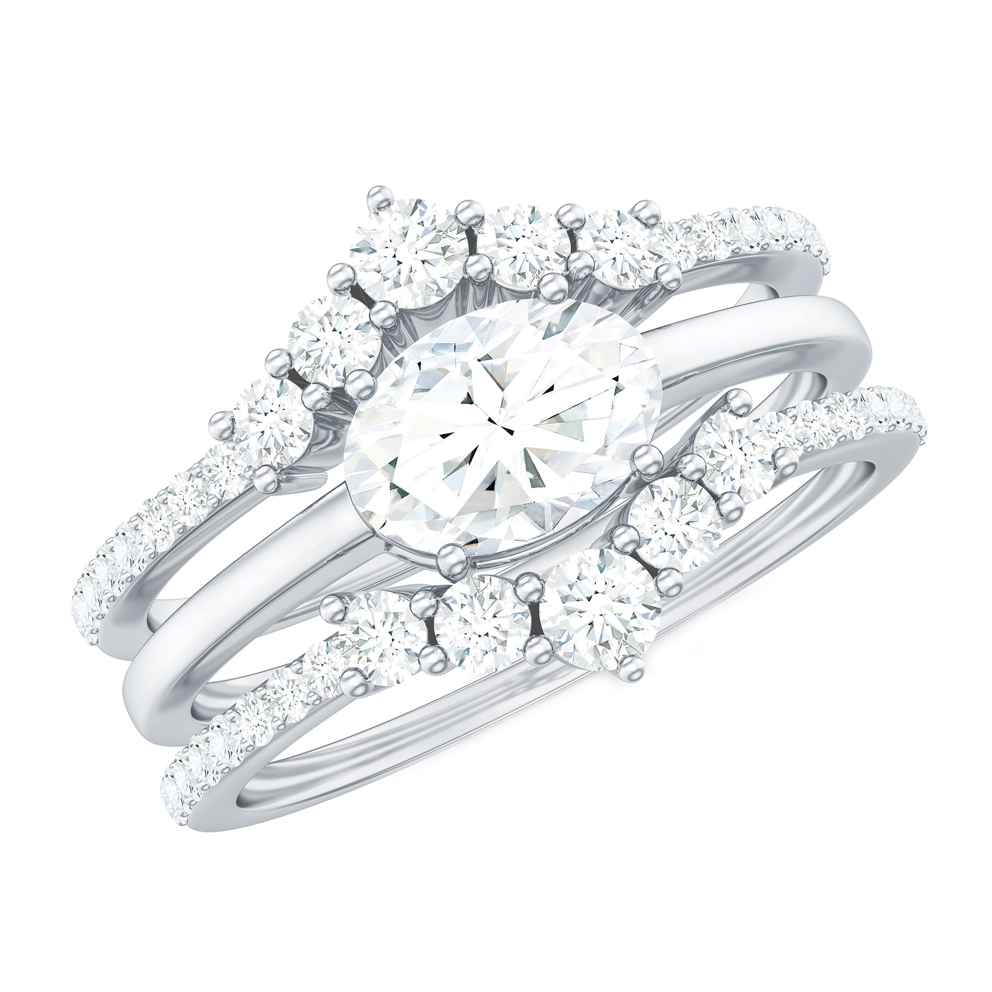 Rosec Jewels-Brilliant Cut Moissanite Trio Wedding Ring Set with Certificate