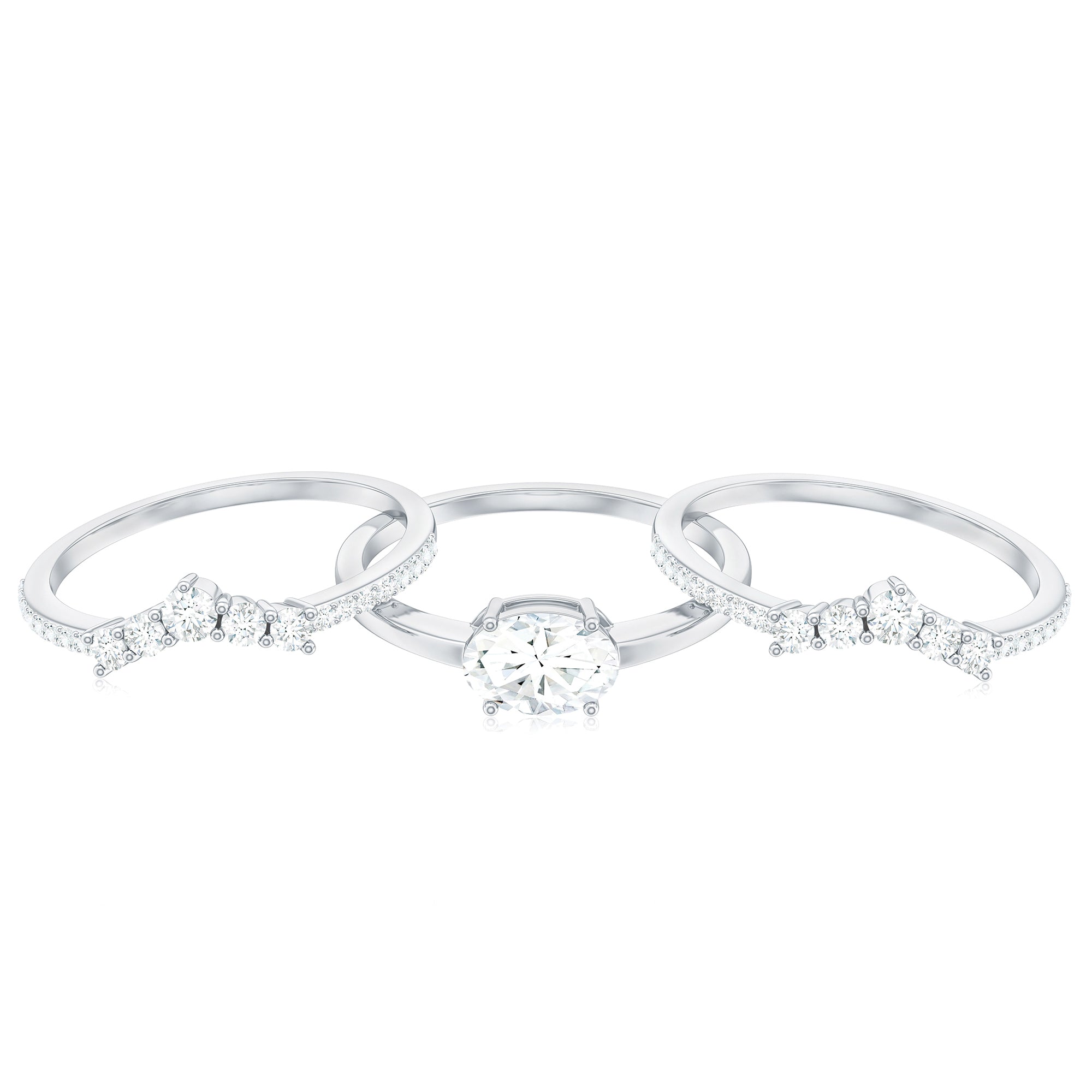 Rosec Jewels-Brilliant Cut Moissanite Trio Wedding Ring Set with Certificate