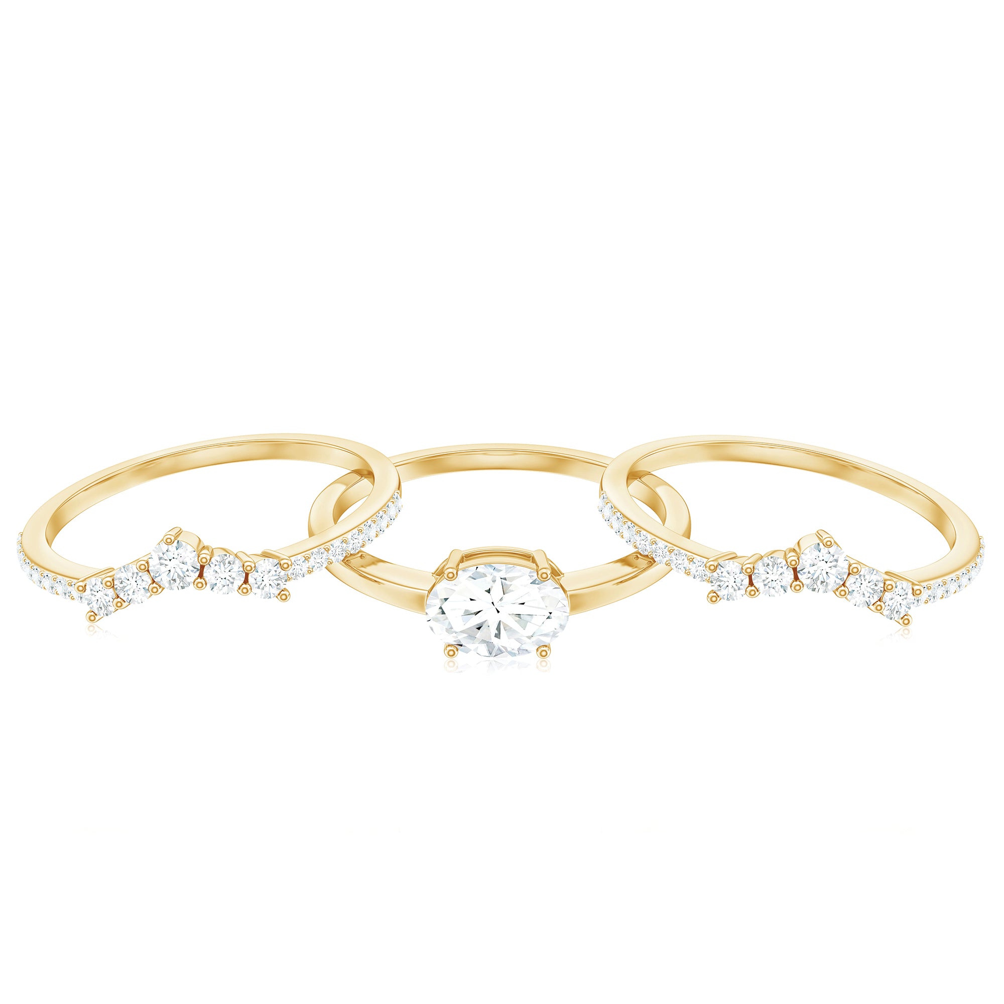 Rosec Jewels-Brilliant Cut Moissanite Trio Wedding Ring Set with Certificate