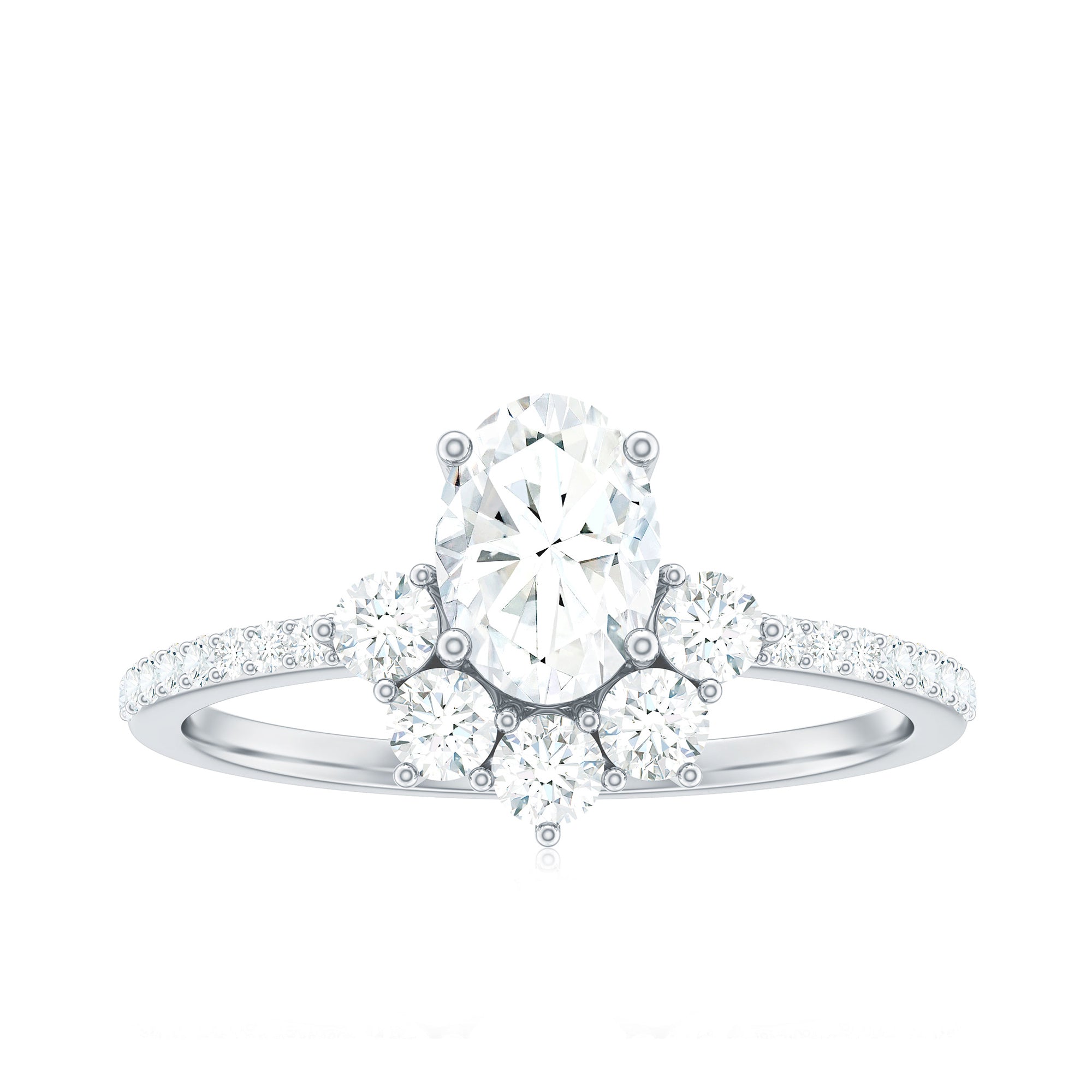 2 CT Oval Cubic Zirconia Engagement Ring with Half Halo AAAA - Rosec Jewels
