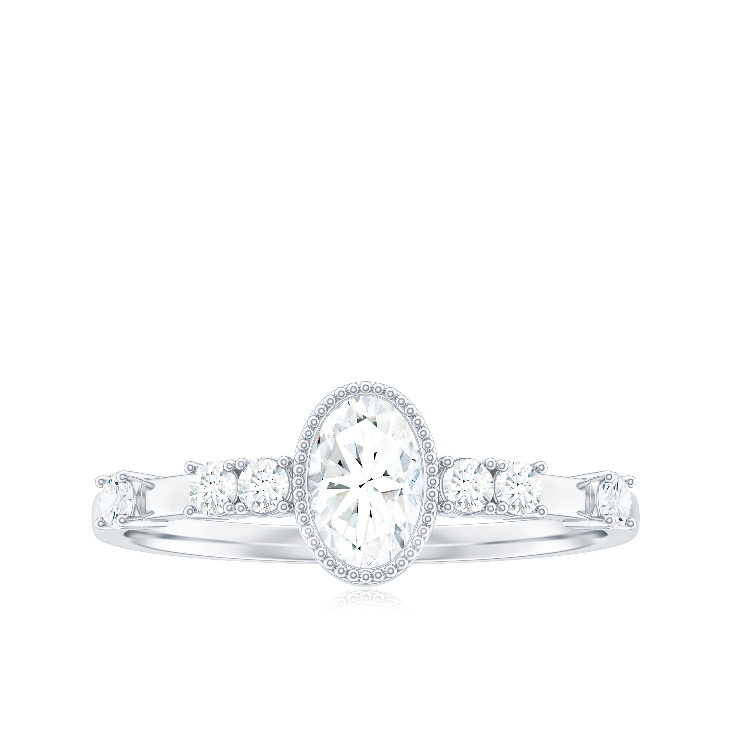 Oval Shape Zircon Solitaire Engagement Ring with Side Stones AAAA - Rosec Jewels