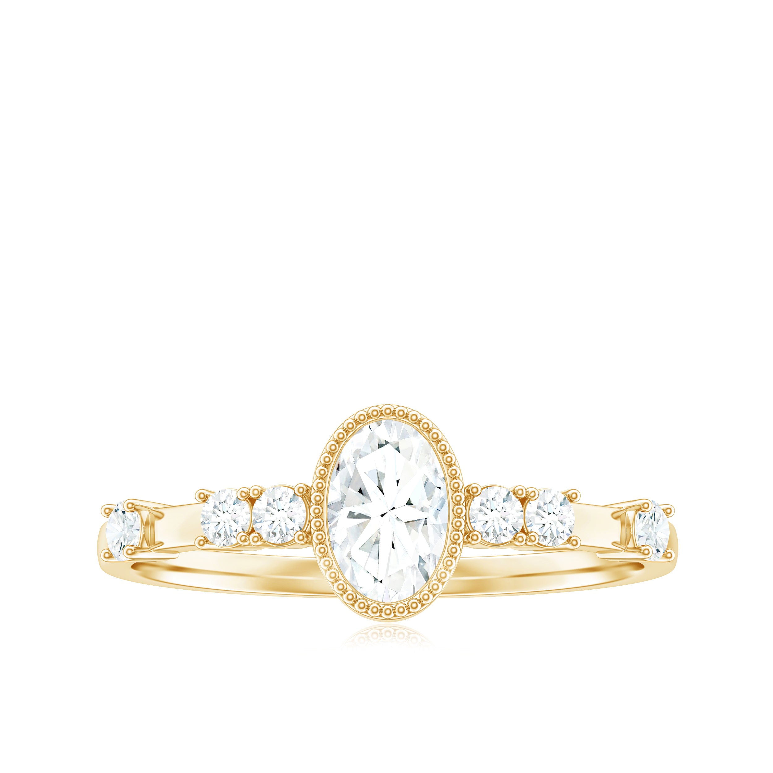 Oval Shape Zircon Solitaire Engagement Ring with Side Stones AAAA - Rosec Jewels