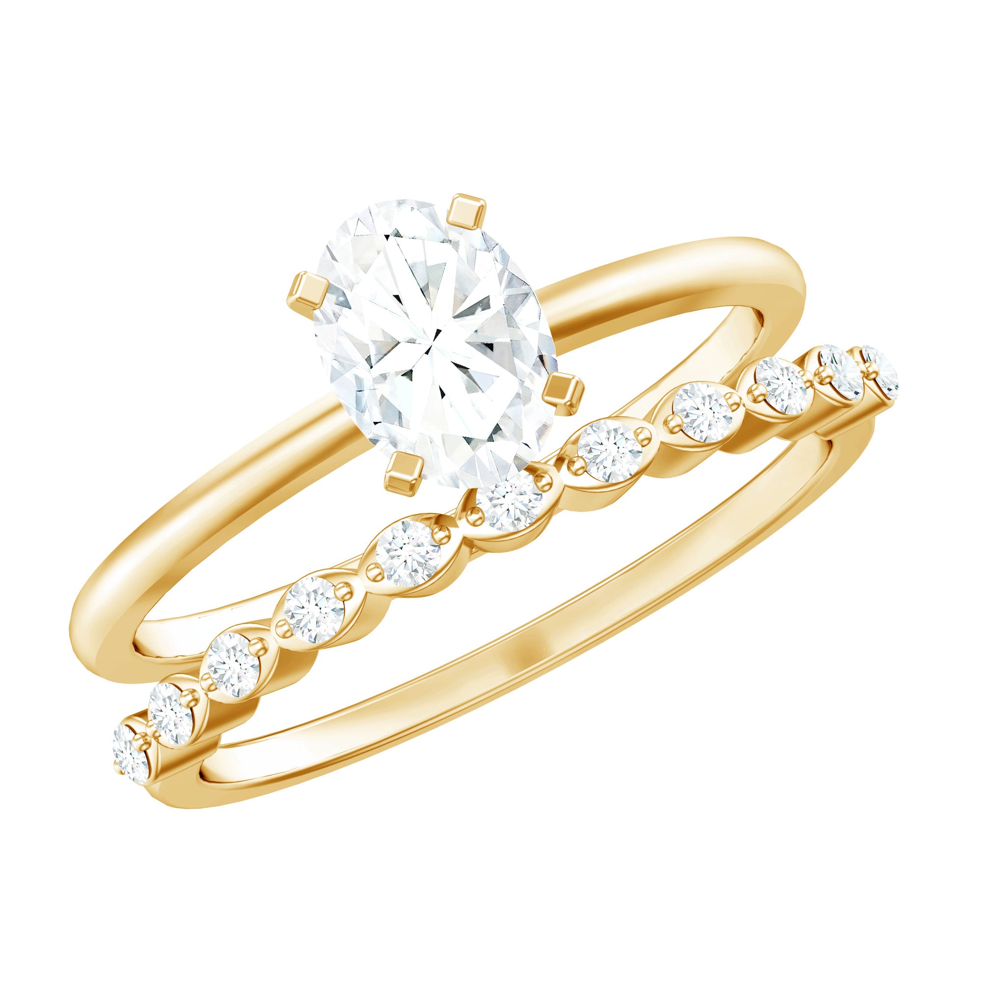 Oval Cut Moissanite Solitaire Bridal Ring Set for Women D-VS1 - Rosec Jewels