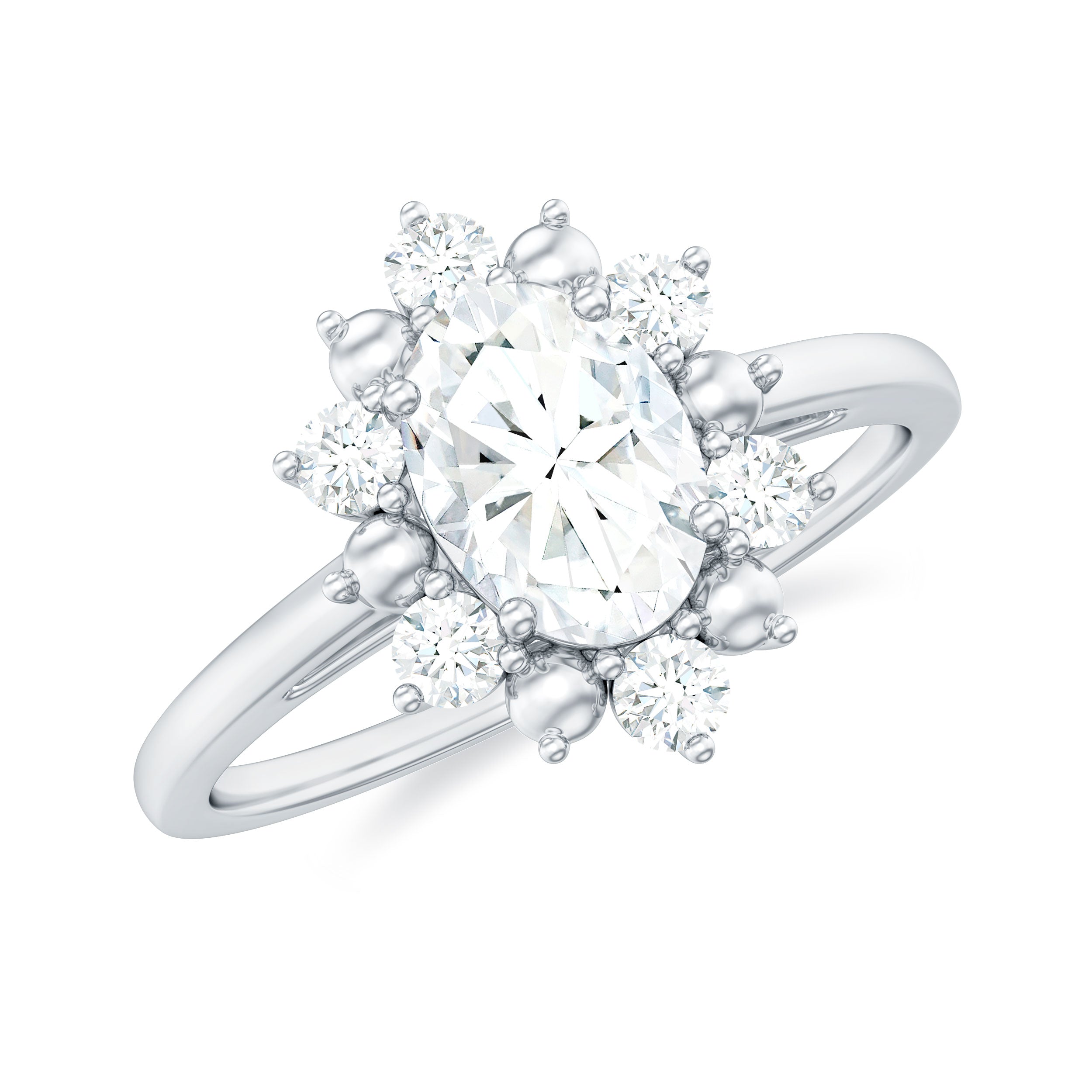Certified Oval Moissanite Flower Halo Engagement Ring D-VS1 - Rosec Jewels