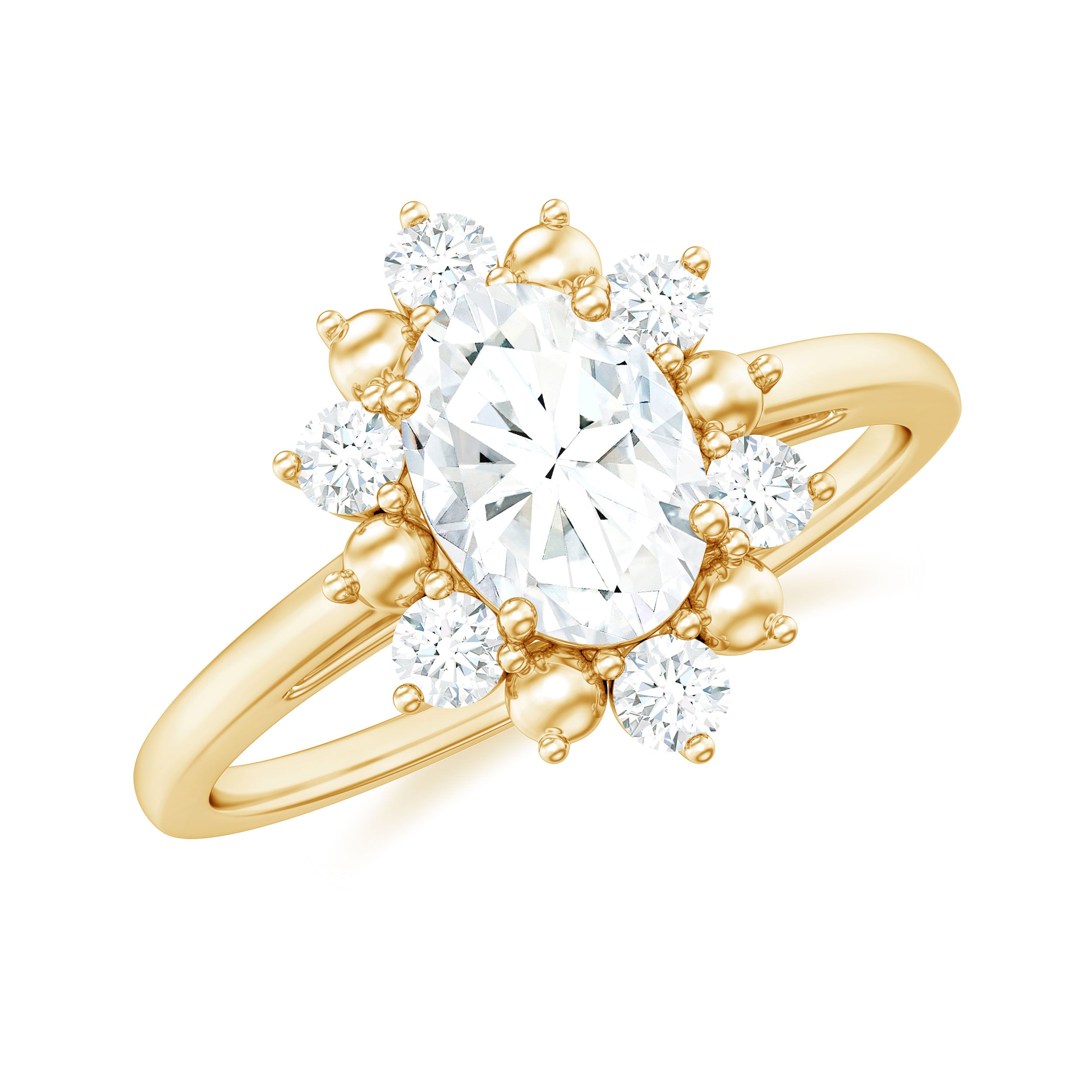 Certified Oval Moissanite Flower Halo Engagement Ring D-VS1 - Rosec Jewels