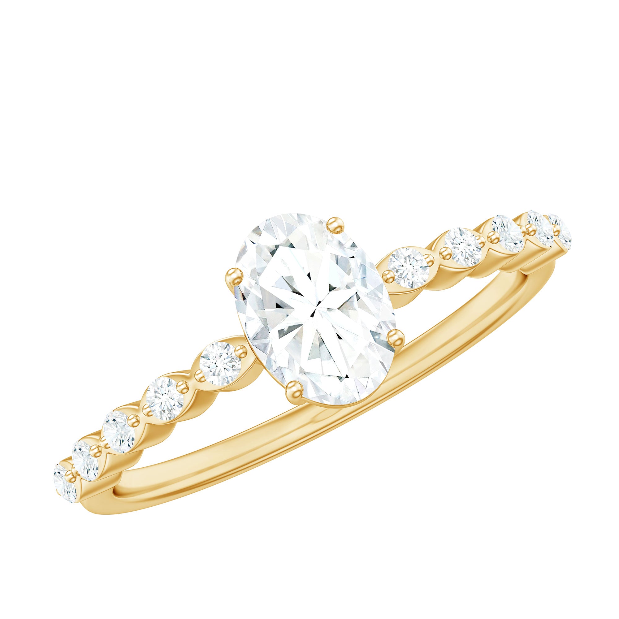 1.75 CT Oval Cut Solitaire Zircon Engagement Ring with Side Stones AAAA - Rosec Jewels