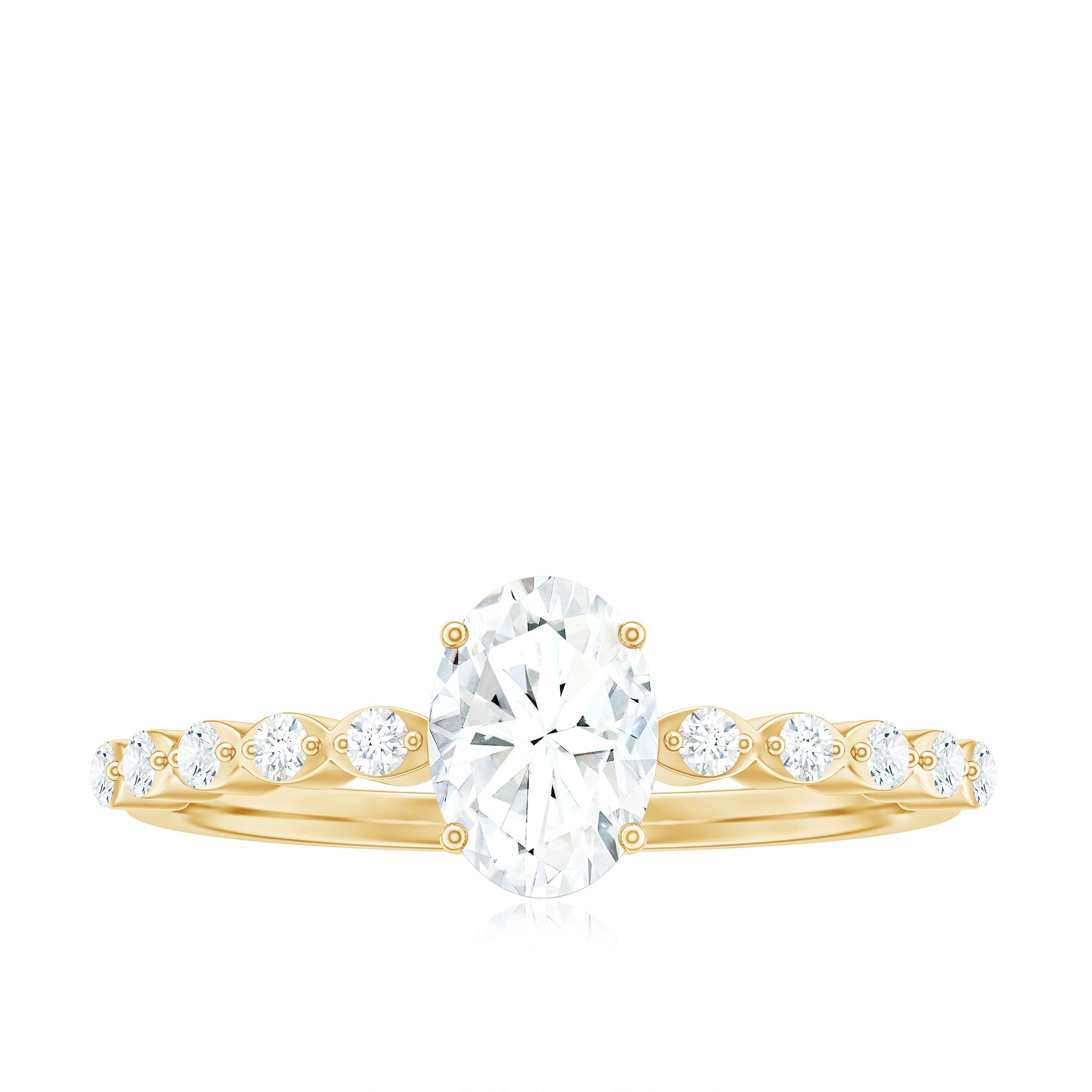 1.75 CT Oval Cut Solitaire Zircon Engagement Ring with Side Stones AAAA - Rosec Jewels