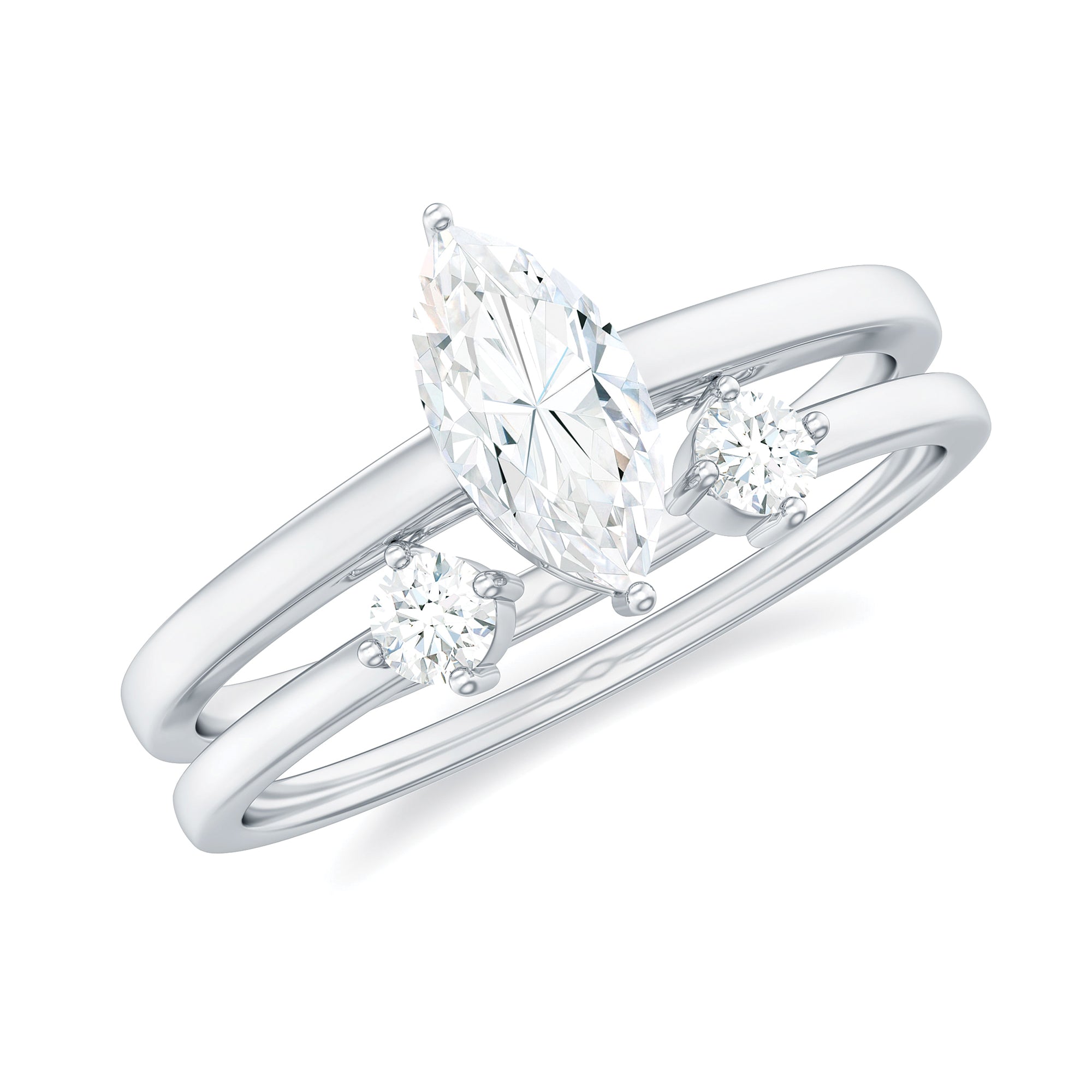Rosec Jewels-Marquise Cut Moissanite Engagement Ring with Stackable Band
