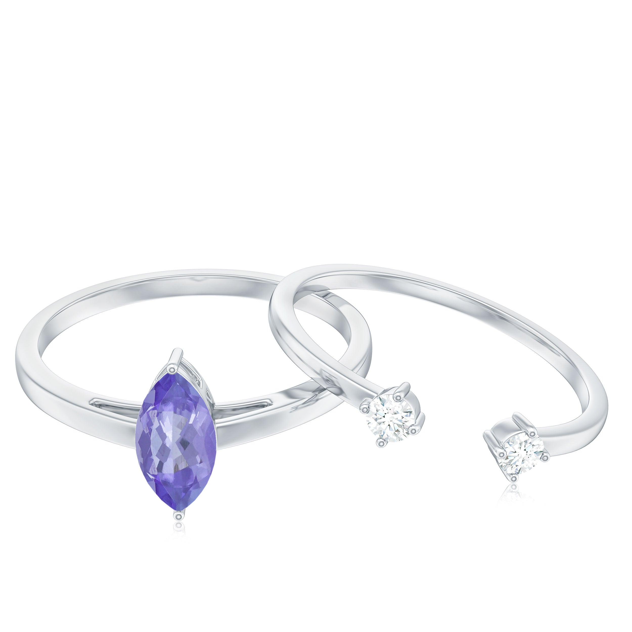 Natural Marquise Tanzanite Diamond Promise Ring Set of 2 AAA - Rosec Jewels