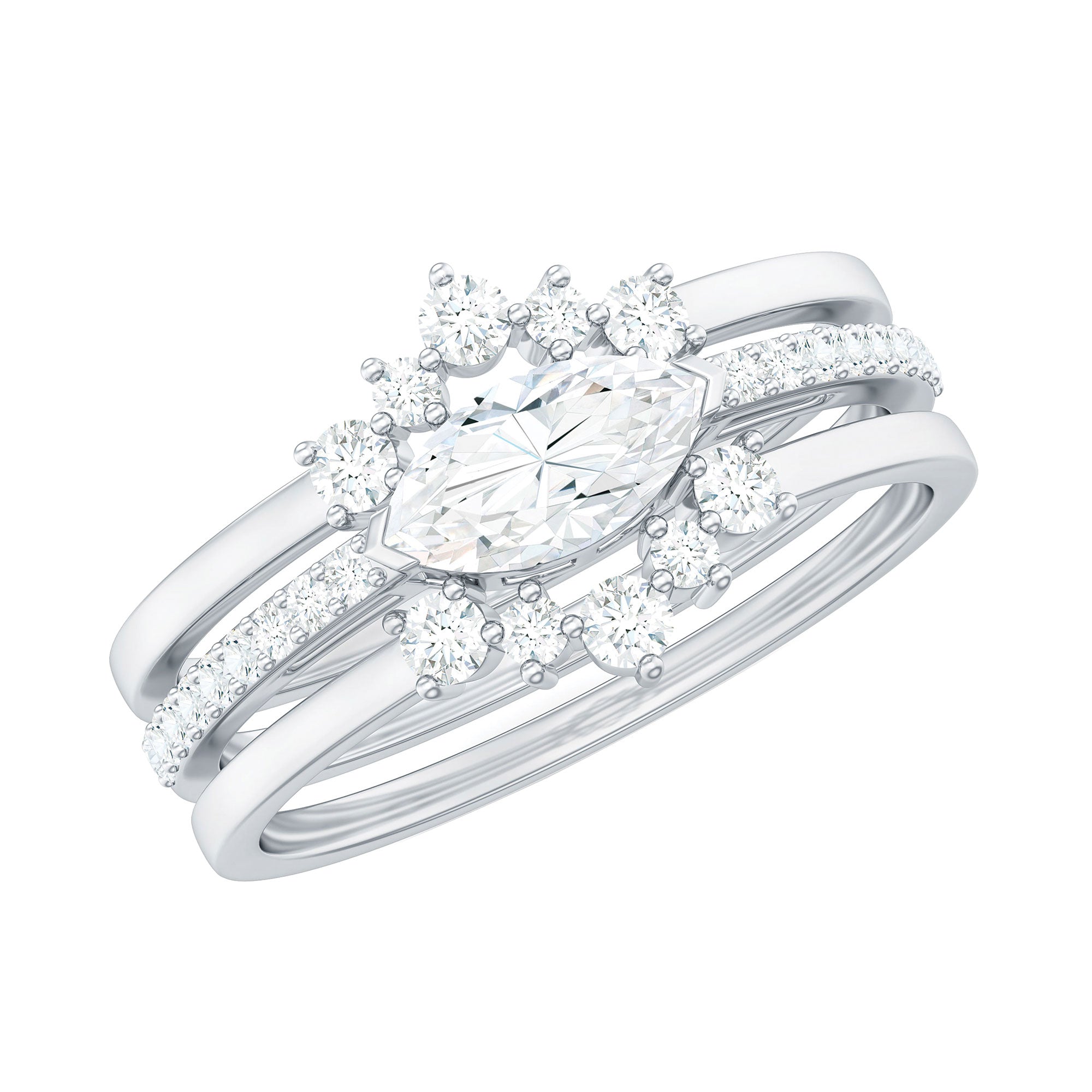 Certified Moissanite Trio Bridal Ring Set for Women D-VS1 - Rosec Jewels