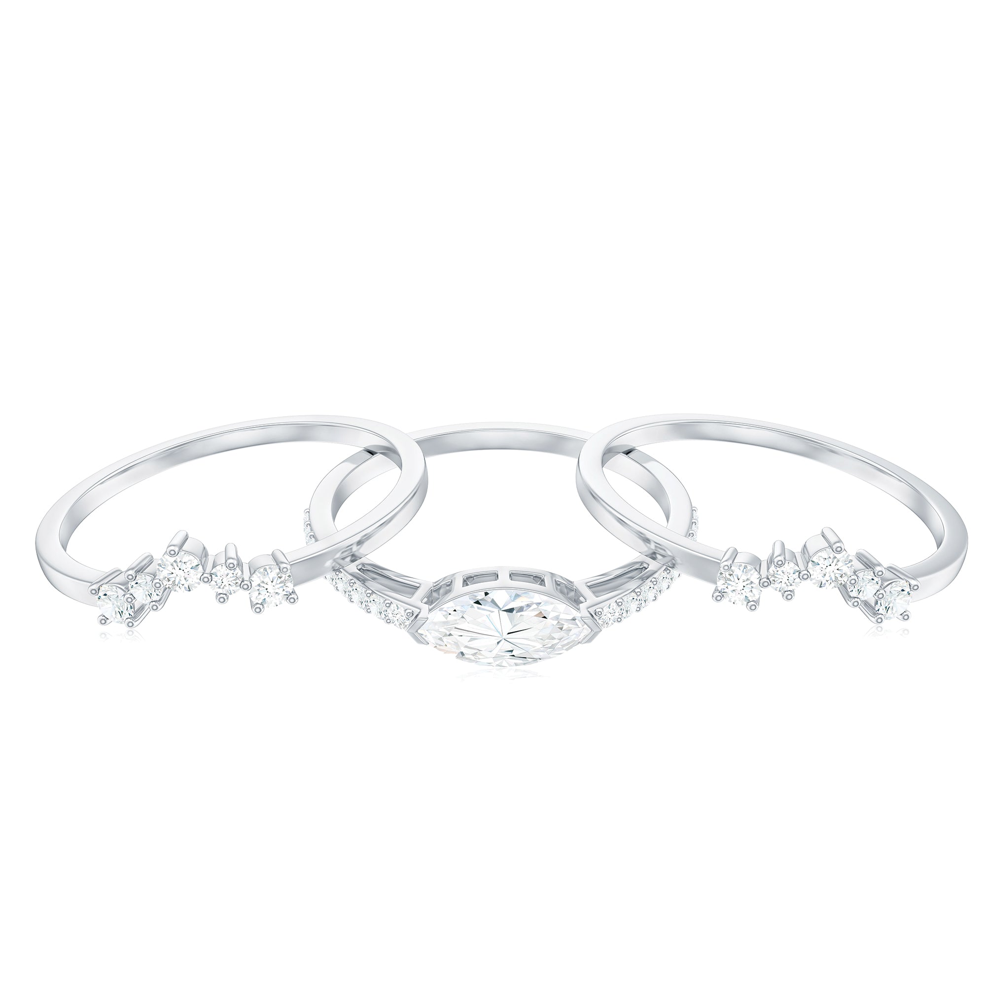 Certified Moissanite Trio Bridal Ring Set for Women D-VS1 - Rosec Jewels