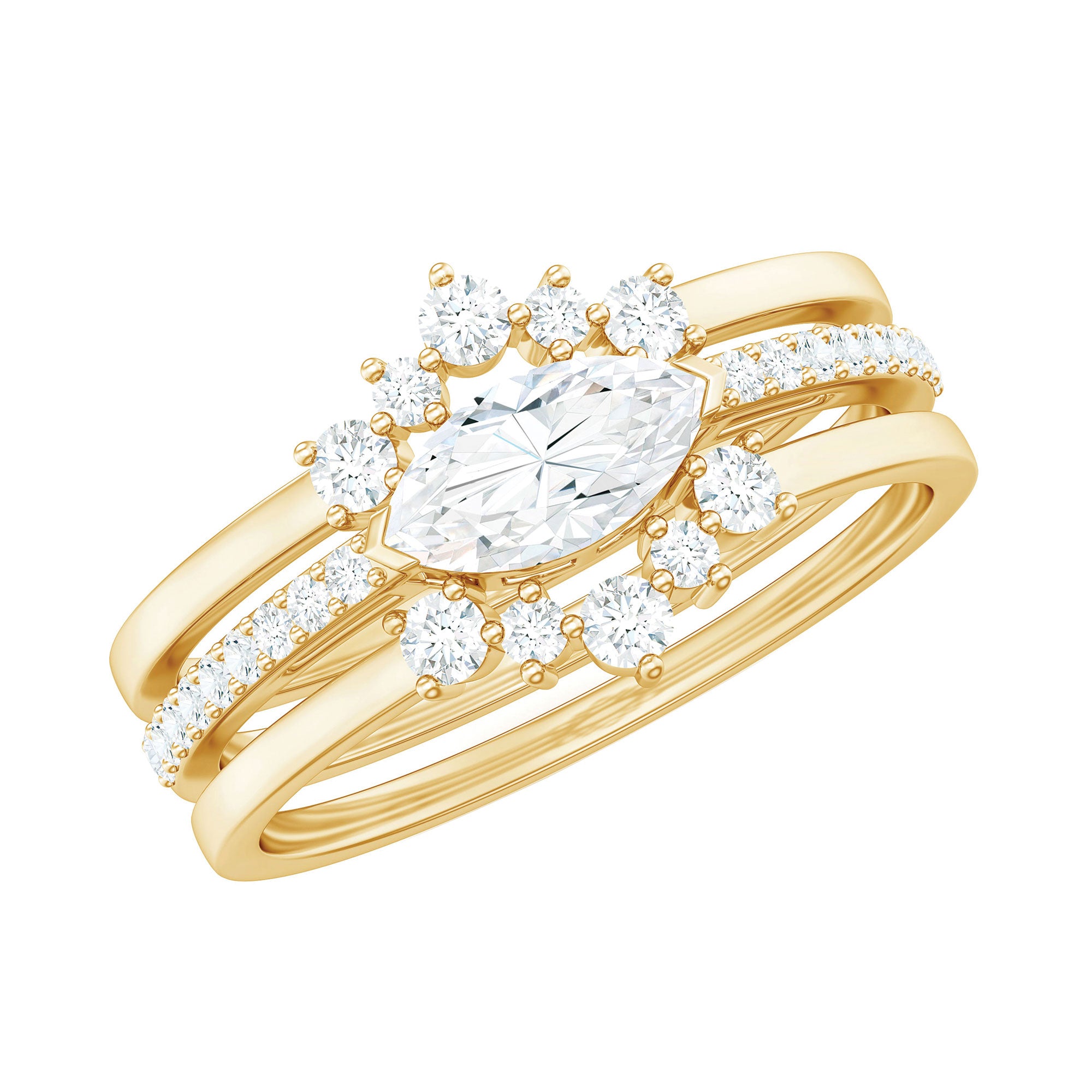 Certified Moissanite Trio Bridal Ring Set for Women D-VS1 - Rosec Jewels