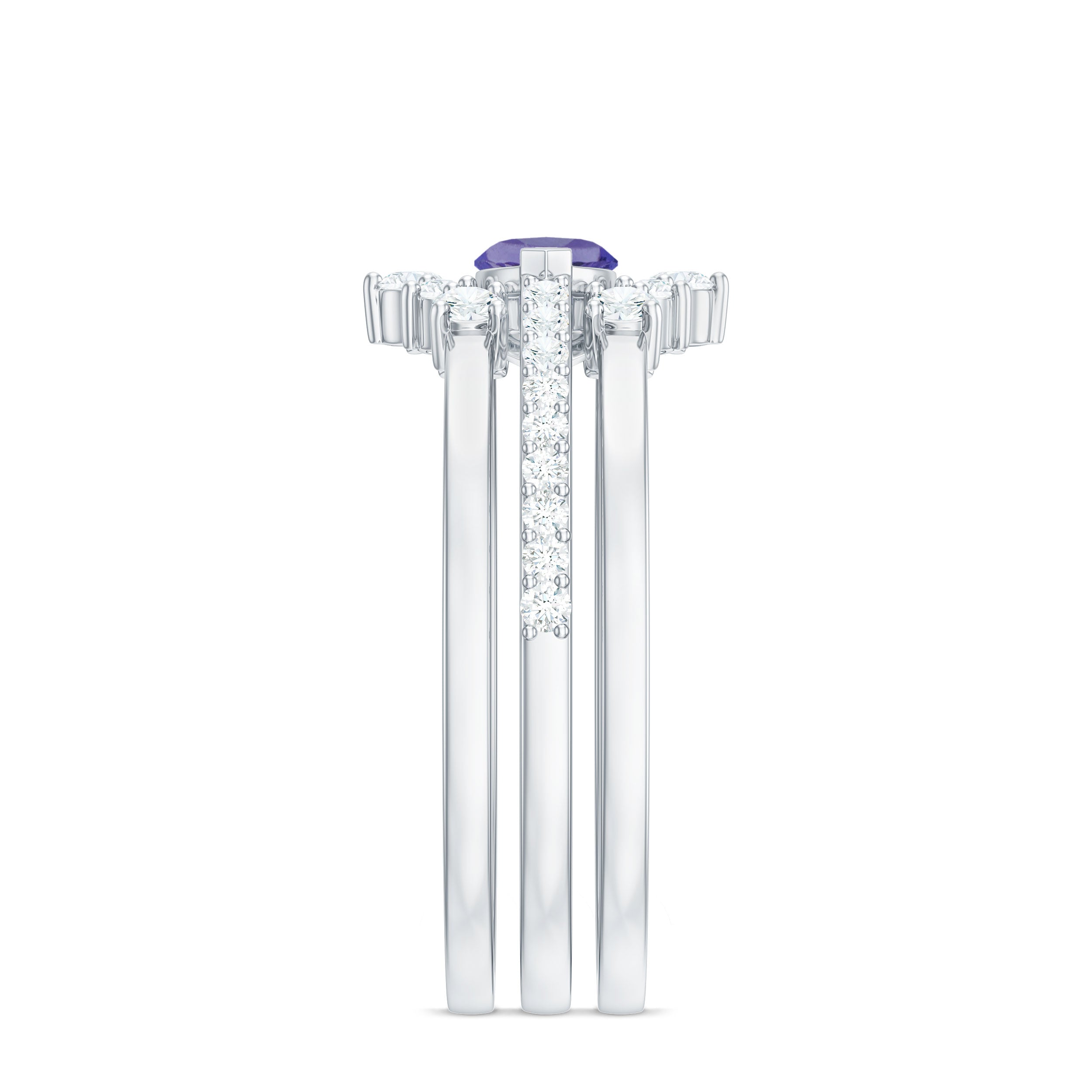 Certified Real Marquise Tanzanite 3 Piece Wedding Ring Set with Diamond AAA - Rosec Jewels
