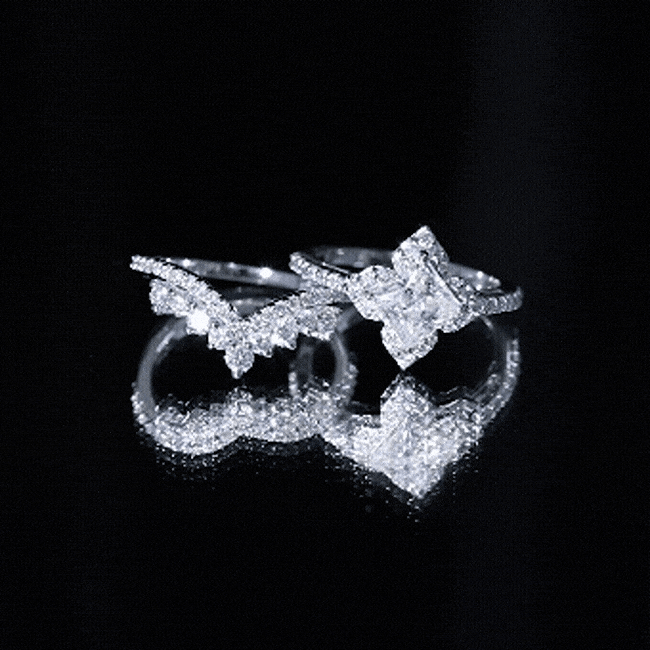 Certified Moissanite Statement Wedding Ring Set D-VS1 - Rosec Jewels