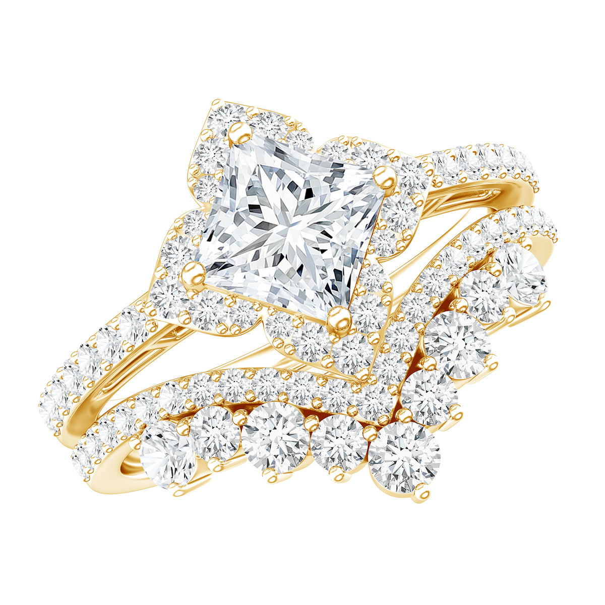 Certified Moissanite Statement Wedding Ring Set D-VS1 - Rosec Jewels