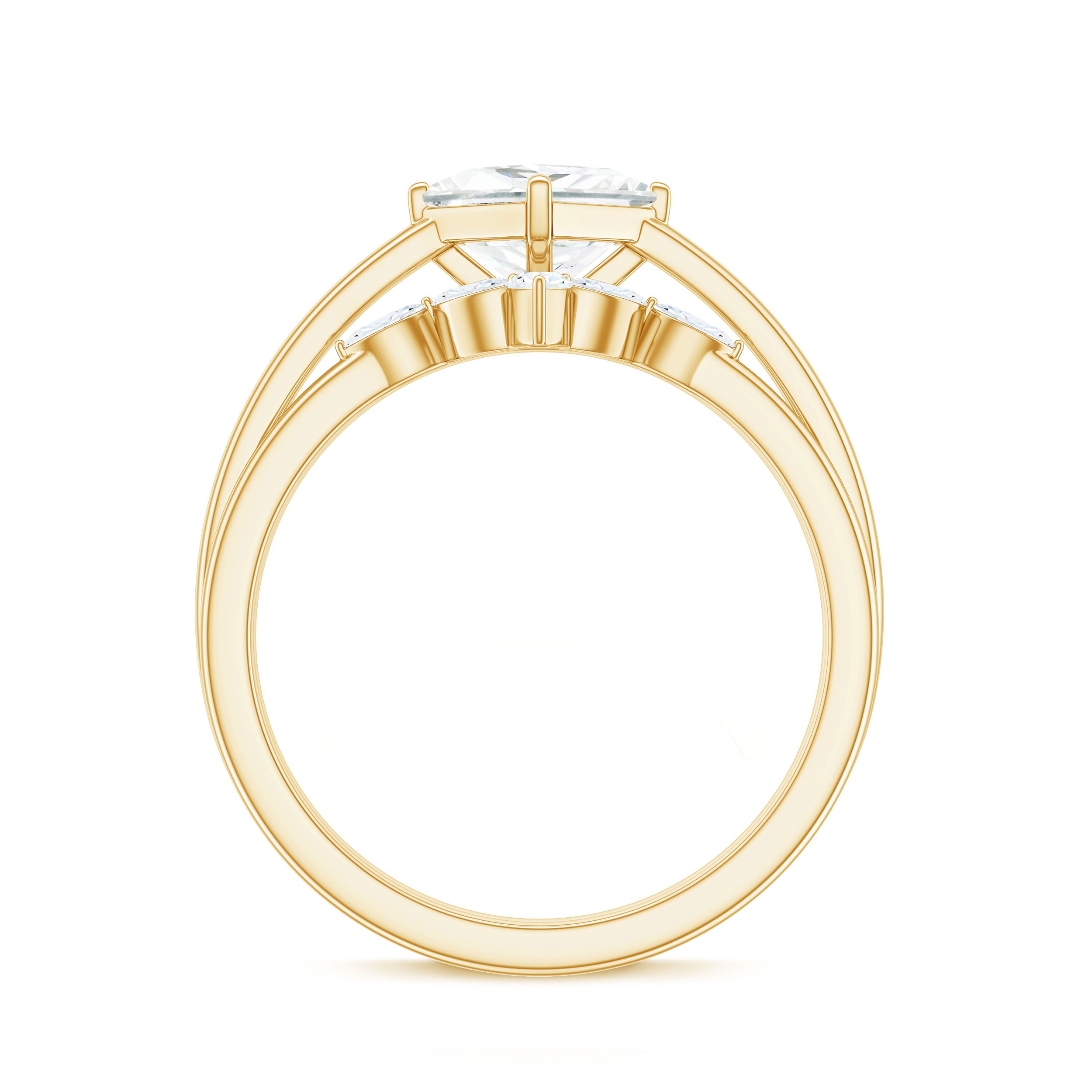 Cubic Zirconia Solitaire Ring Set with V Shape Band AAAA - Rosec Jewels