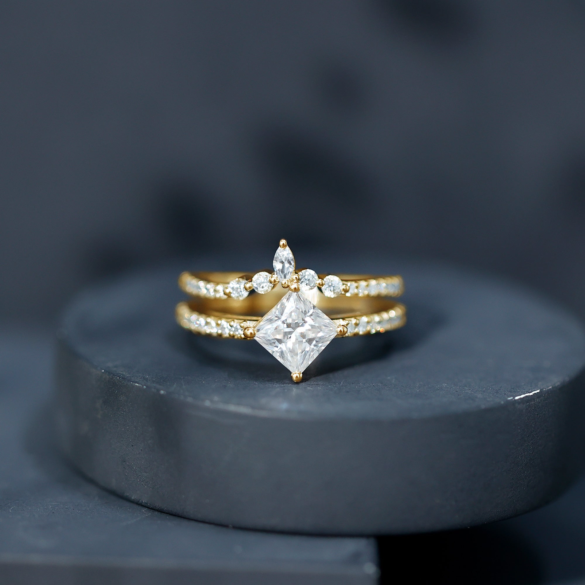 Rosec Jewels-Princess Cut Moissanite Wedding Ring Set for Women