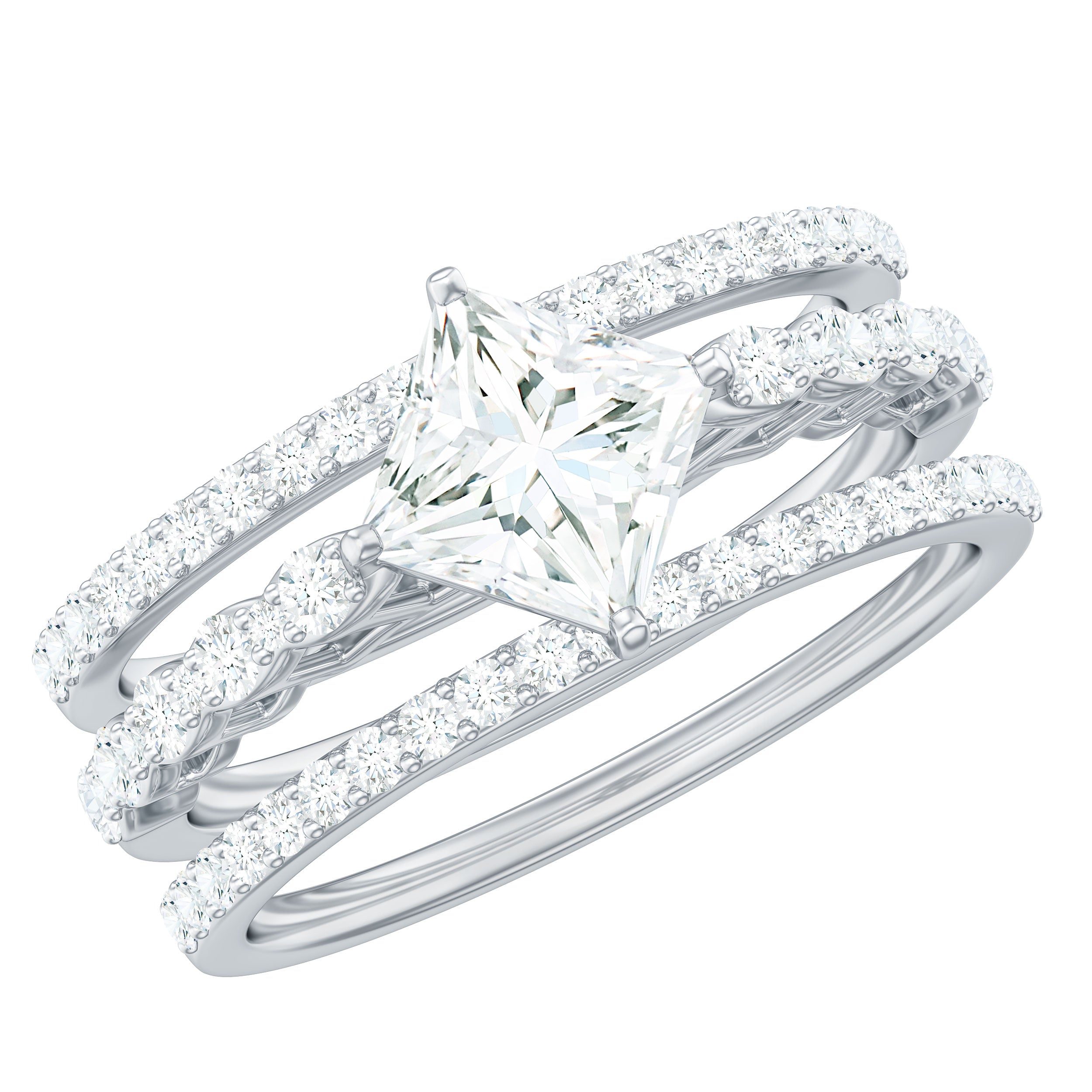 Princess Cut Moissanite 3 Piece Bridal Ring Set