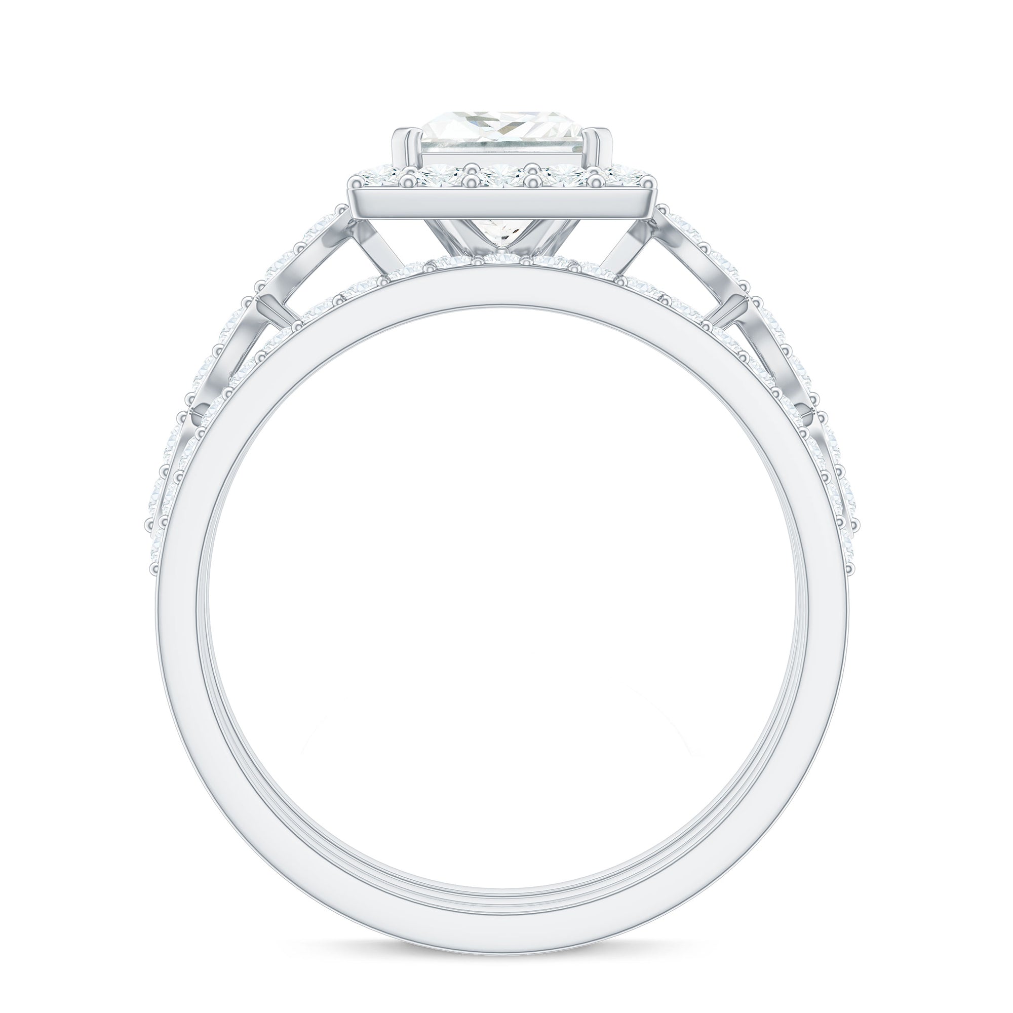 Rosec Jewels-Princess Cut Moissanite Halo Engagement Ring with Wedding Bands
