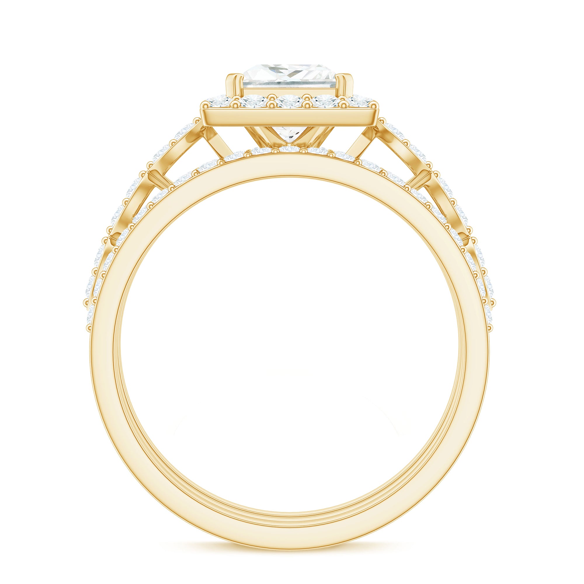 Rosec Jewels-Princess Cut Moissanite Halo Engagement Ring with Wedding Bands