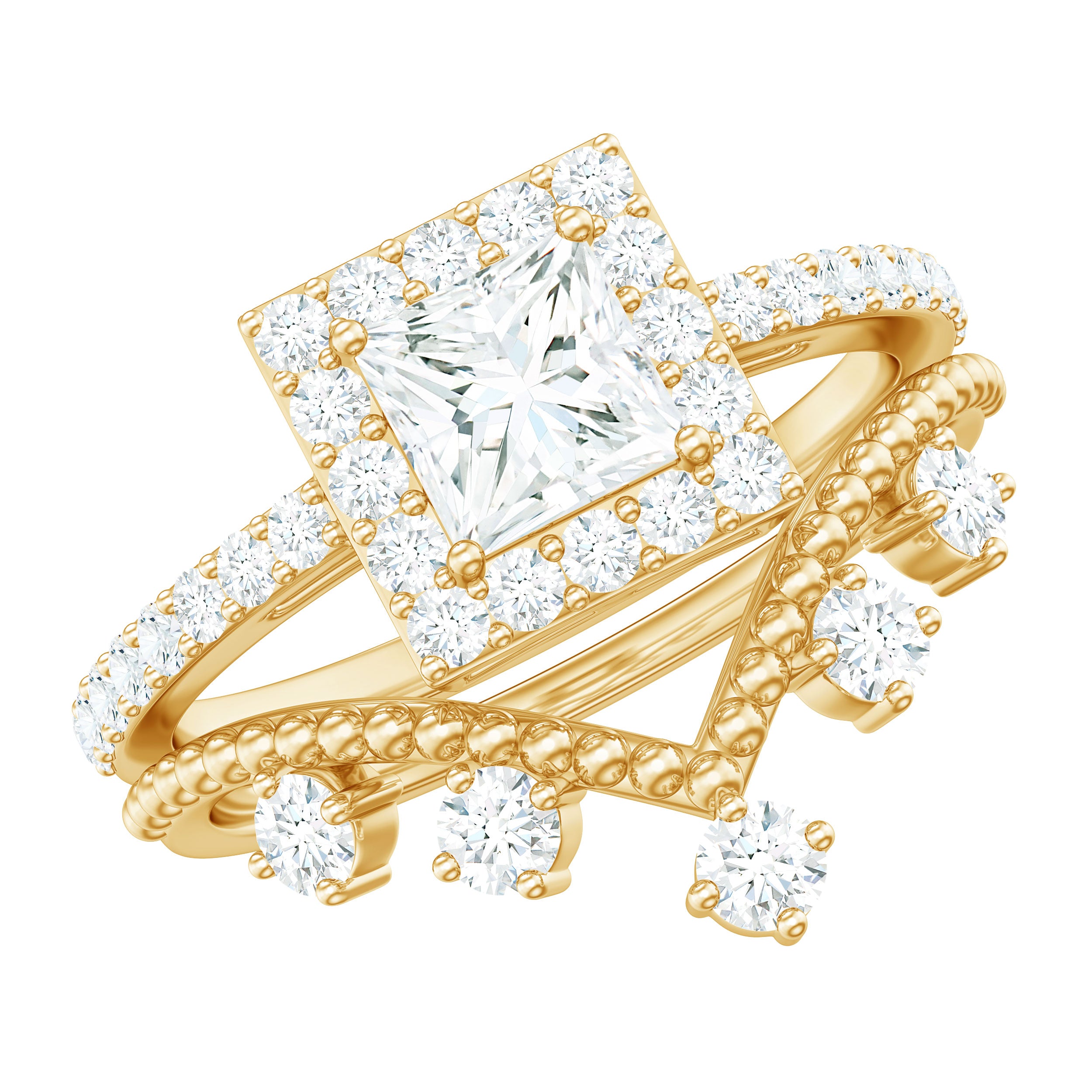 Princess Cut Moissanite Halo Wedding Ring Set with Certificate D-VS1 - Rosec Jewels
