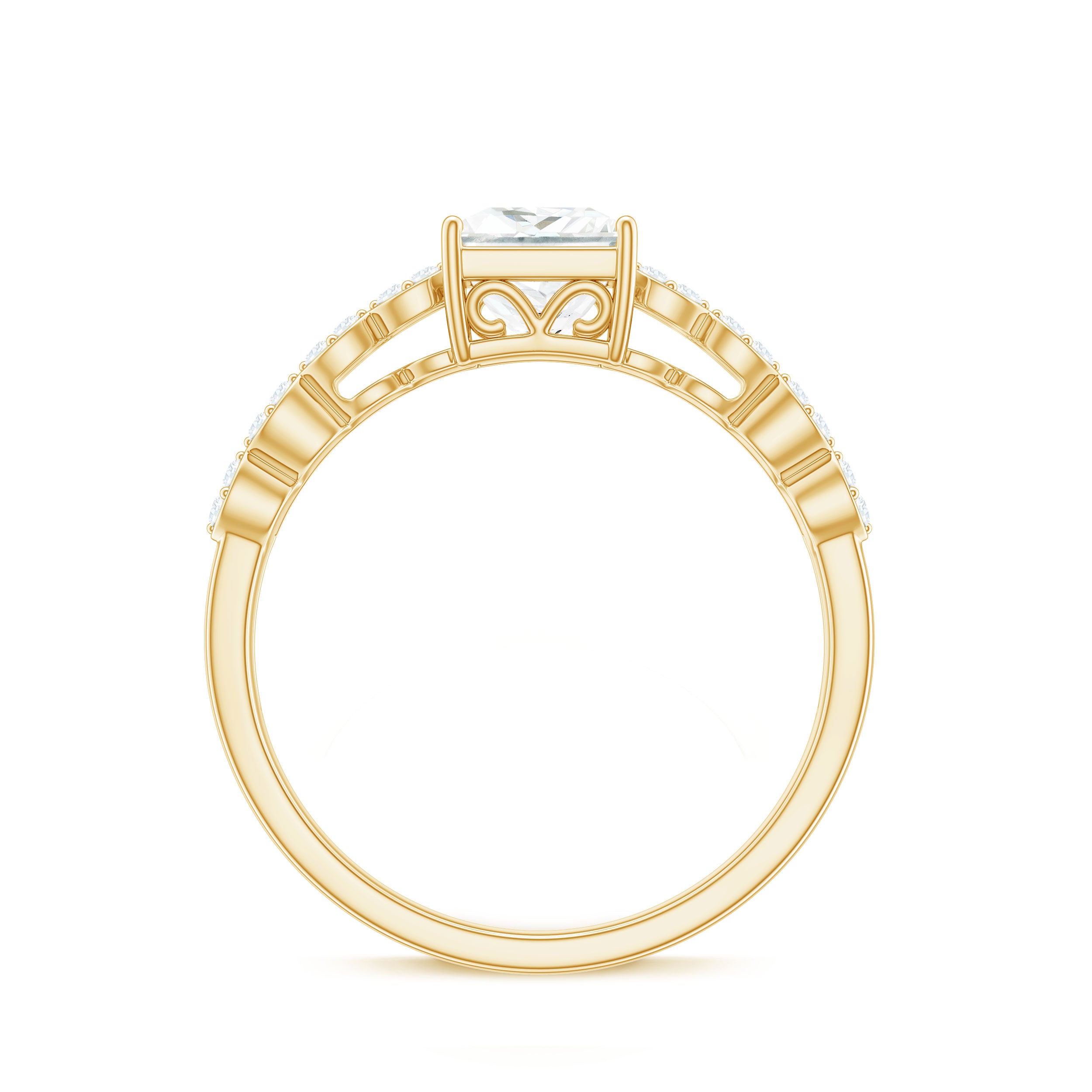 Princess Cut Zircon Double Band Engagement Ring with Side Stones AAAA - Rosec Jewels