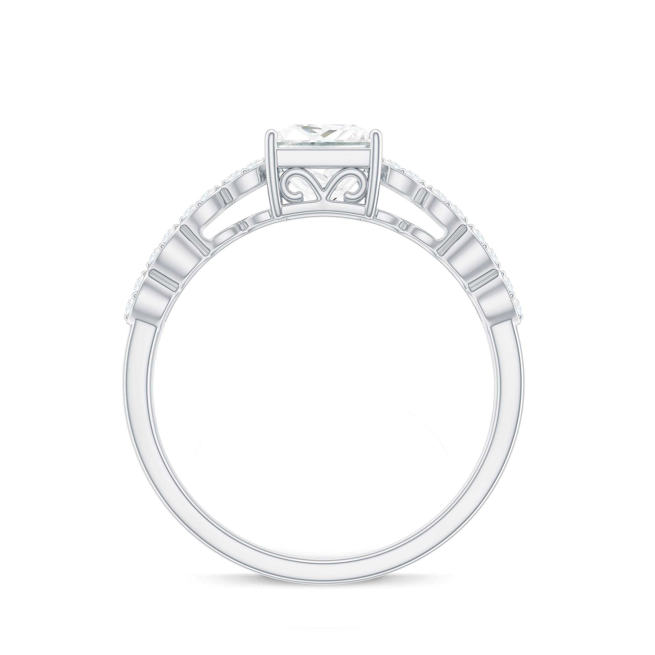 Certified Moissanite Princess Cut Engagement Ring in Double Band D-VS1 - Rosec Jewels
