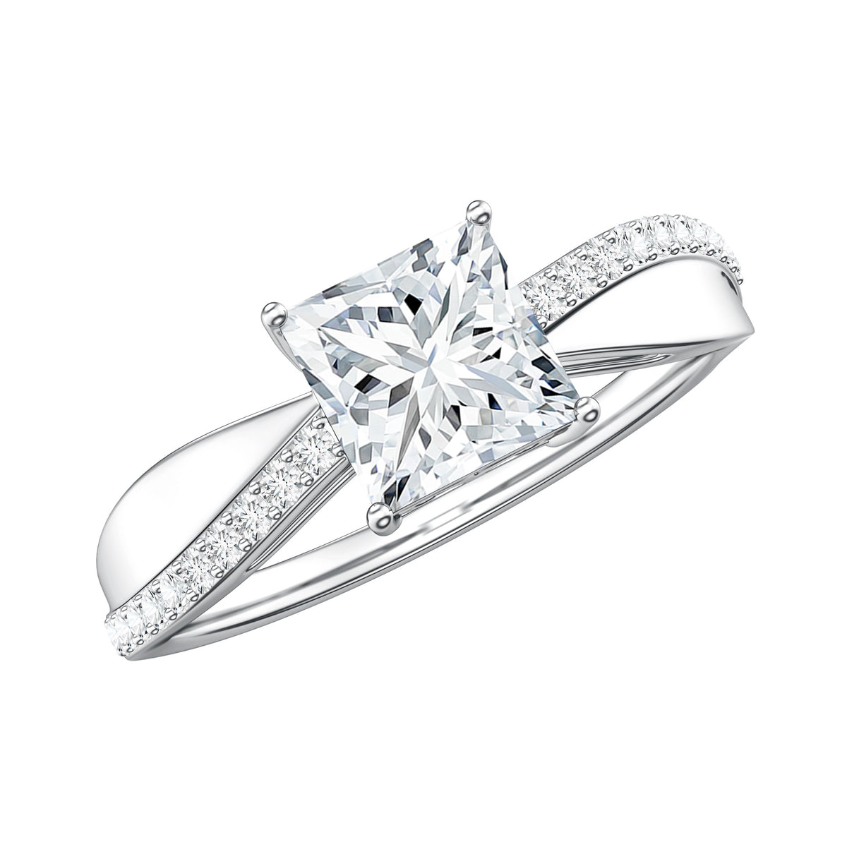 Solitaire Moissanite Princess Cut Engagement Ring D-VS1 - Rosec Jewels