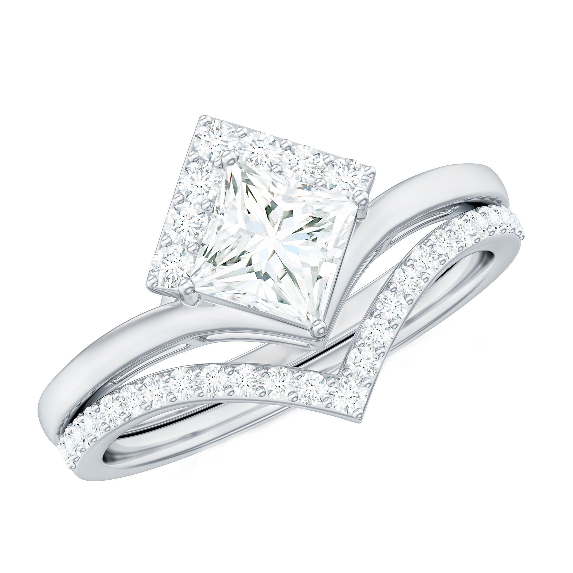 Certified Princess Cut Moissanite Wedding Ring Set for Women D-VS1 - Rosec Jewels