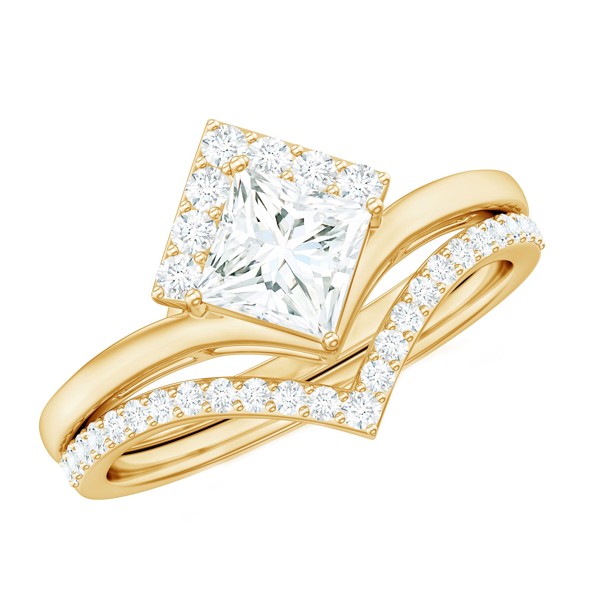 Certified Princess Cut Moissanite Wedding Ring Set for Women D-VS1 - Rosec Jewels