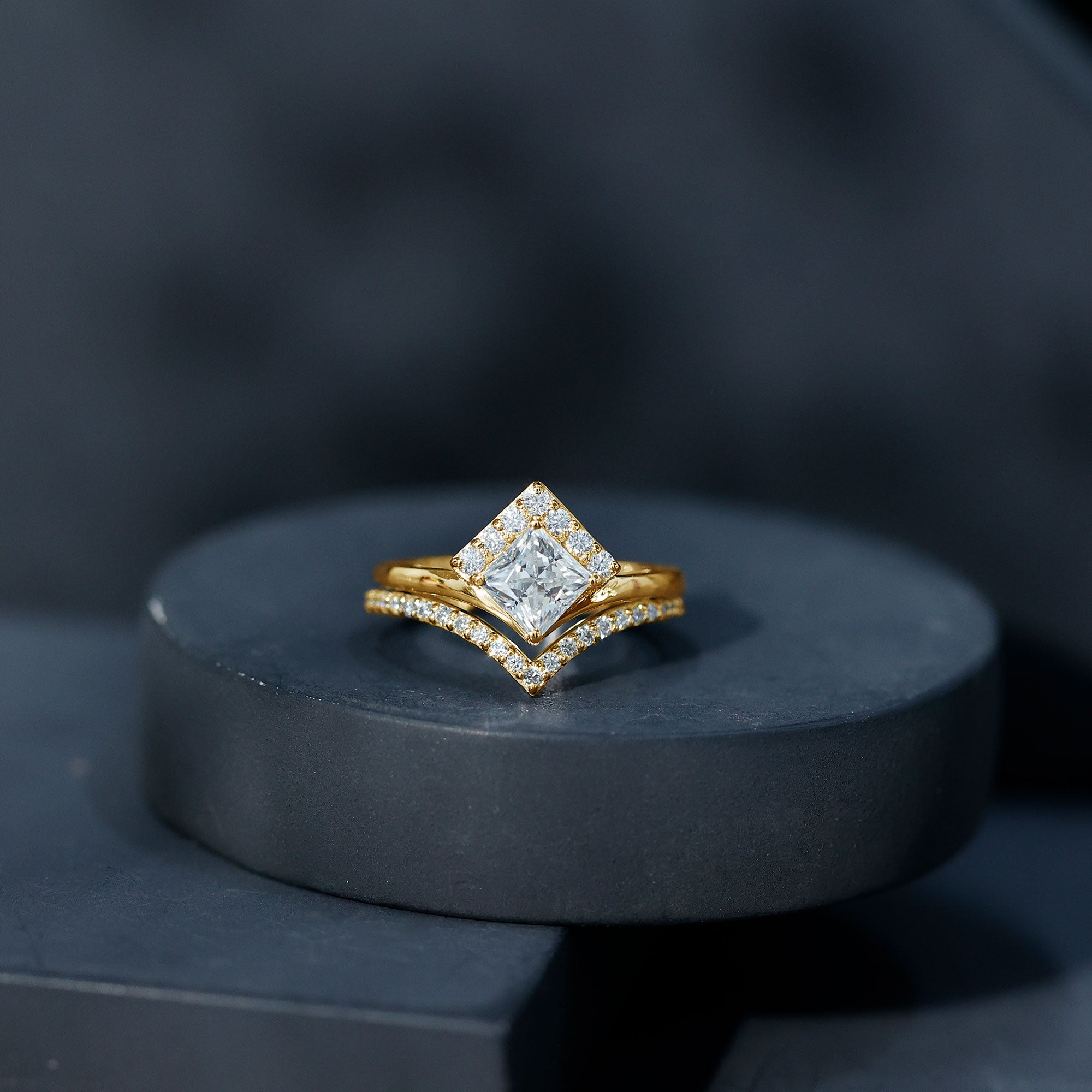 Certified Princess Cut Moissanite Wedding Ring Set for Women D-VS1 - Rosec Jewels
