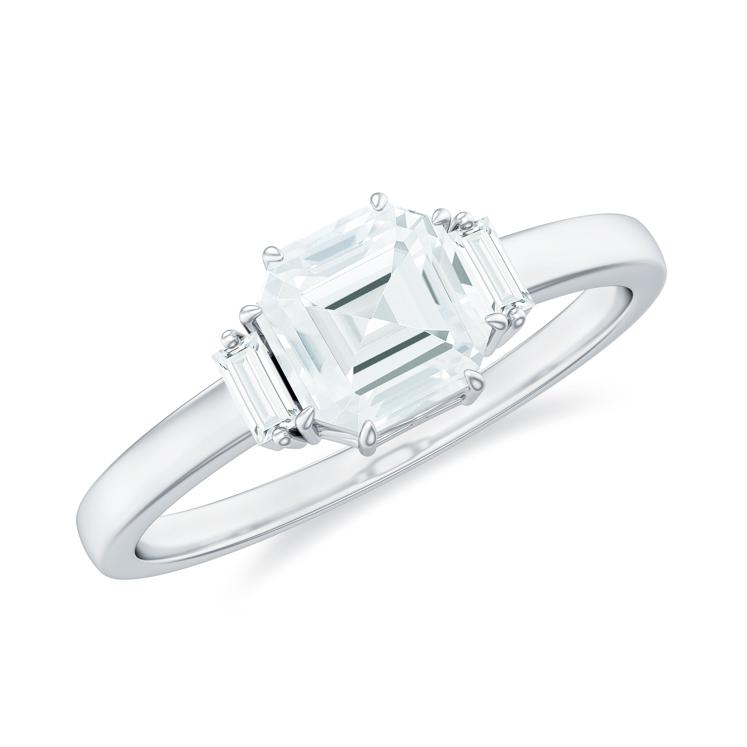 Asscher Cut Moissanite Engagement Ring with Certificate D-VS1 - Rosec Jewels