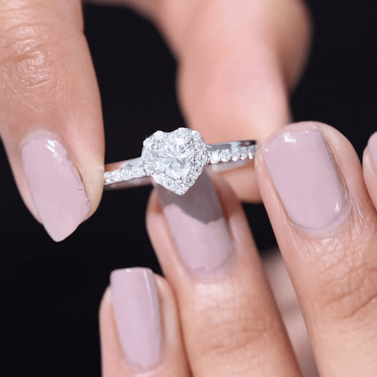 Rosec Jewels-Heart Shape Moissanite Engagement Ring with Halo
