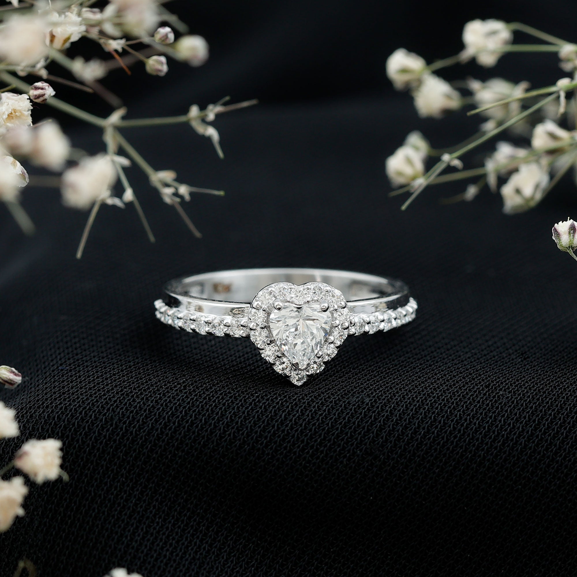 Rosec Jewels-Heart Shape Moissanite Engagement Ring with Halo