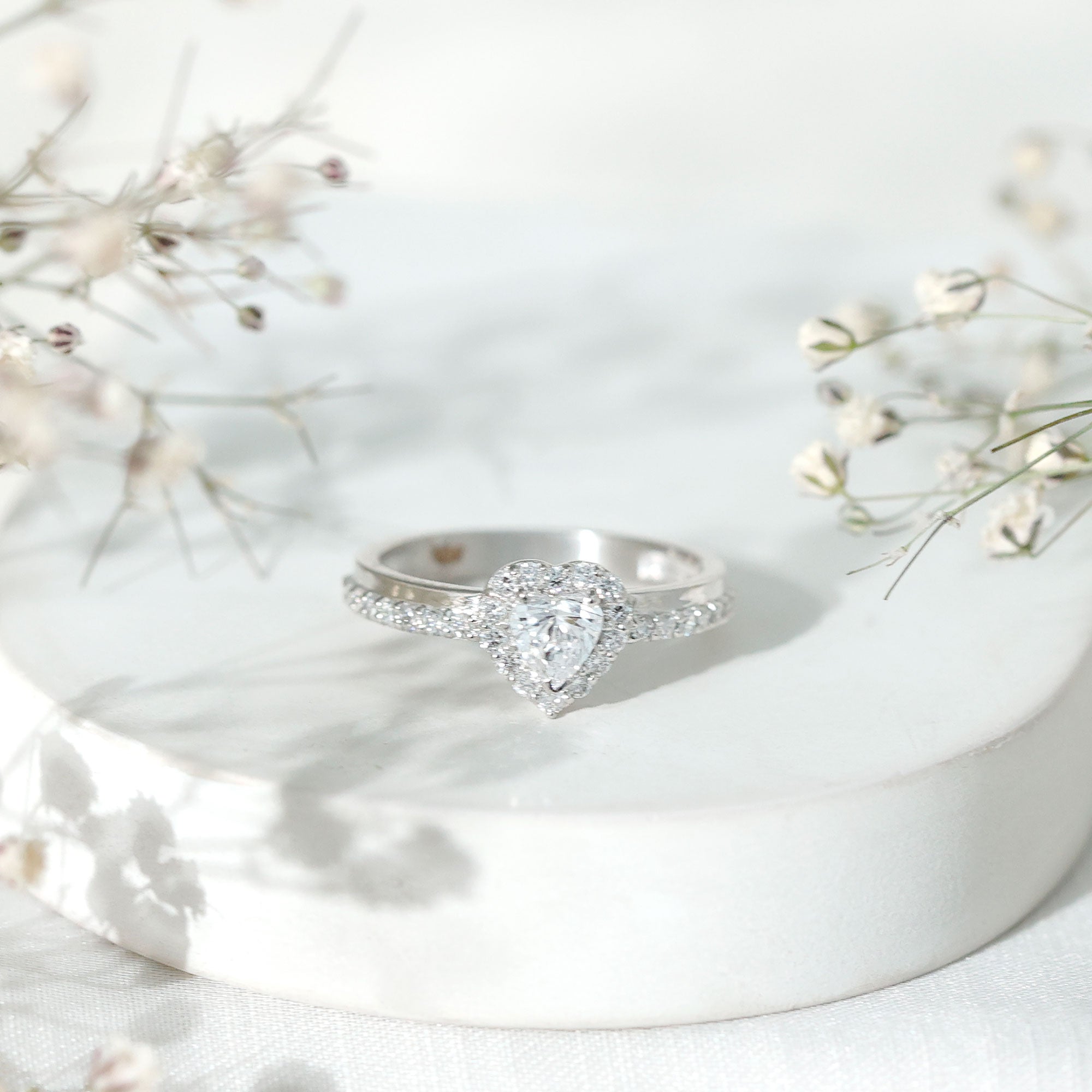 Rosec Jewels-Heart Shape Moissanite Engagement Ring with Halo