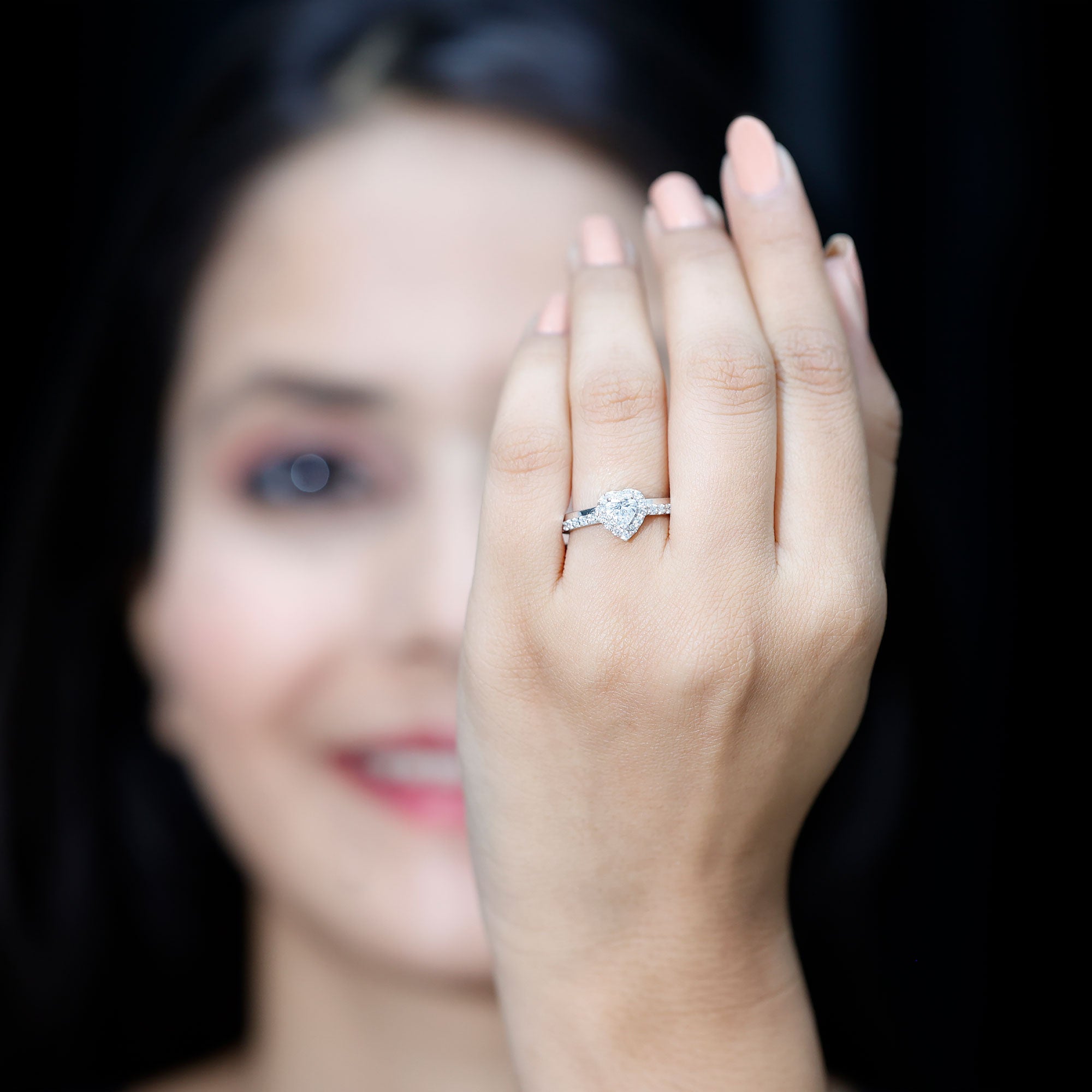 Rosec Jewels-Heart Shape Moissanite Engagement Ring with Halo