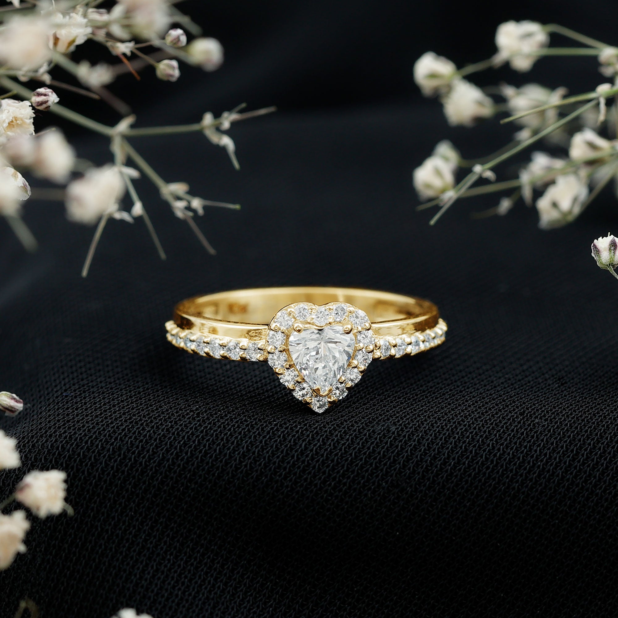 Rosec Jewels-Heart Shape Moissanite Engagement Ring with Halo