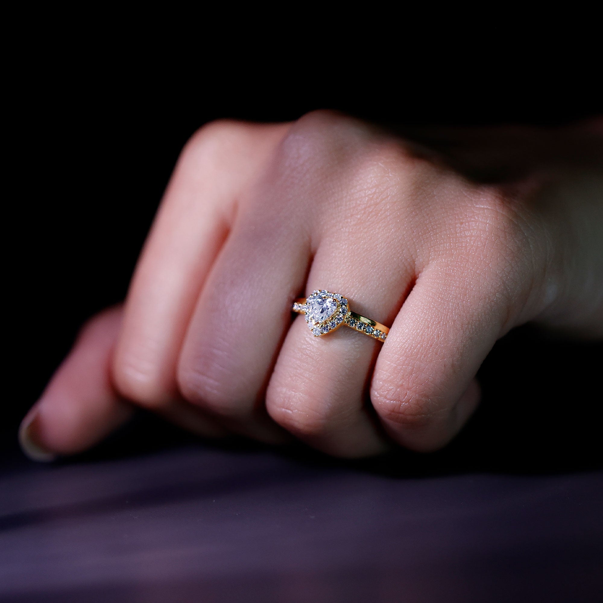 Rosec Jewels-Heart Shape Moissanite Engagement Ring with Halo