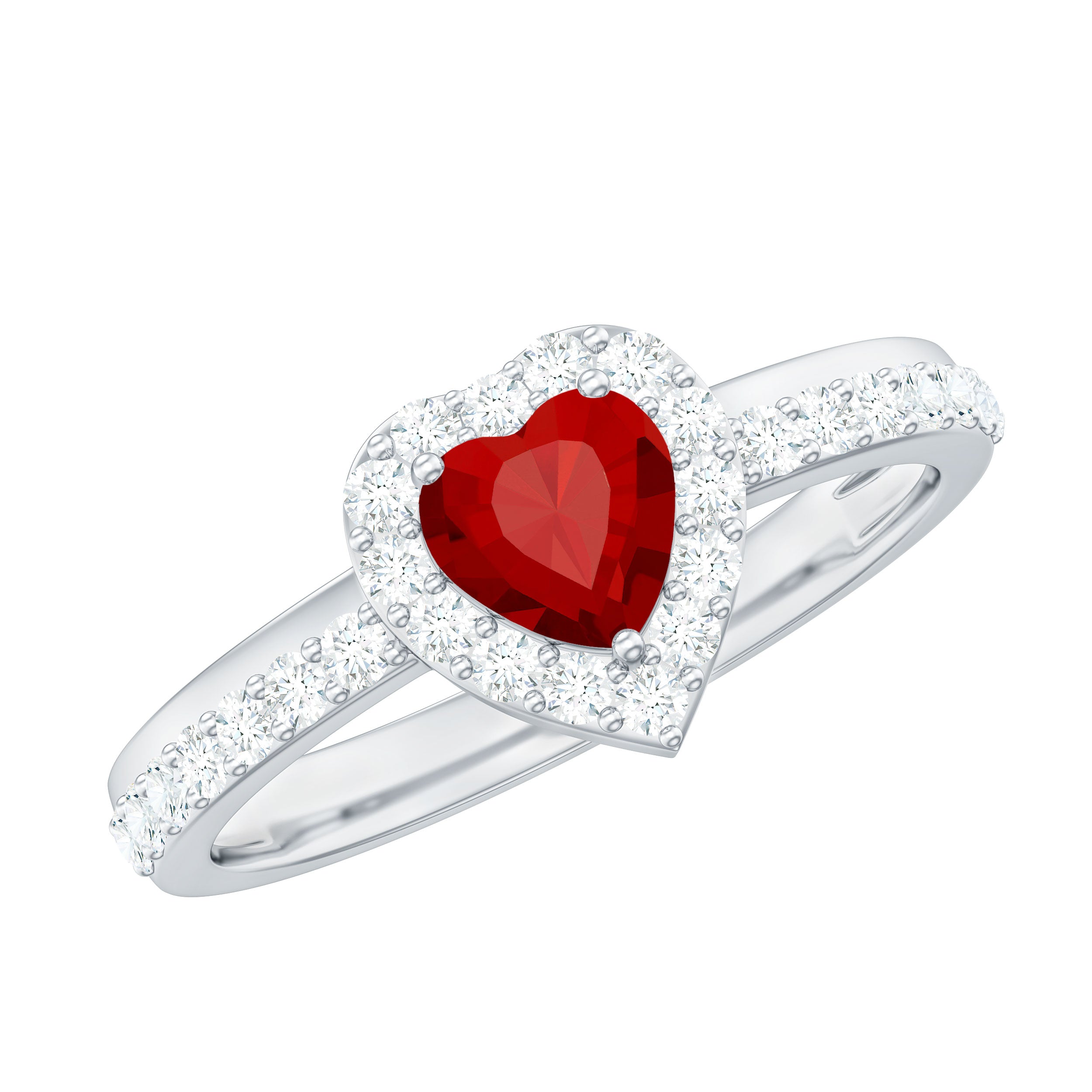 Lab Created Ruby Heart Promise Ring with Diamond Halo