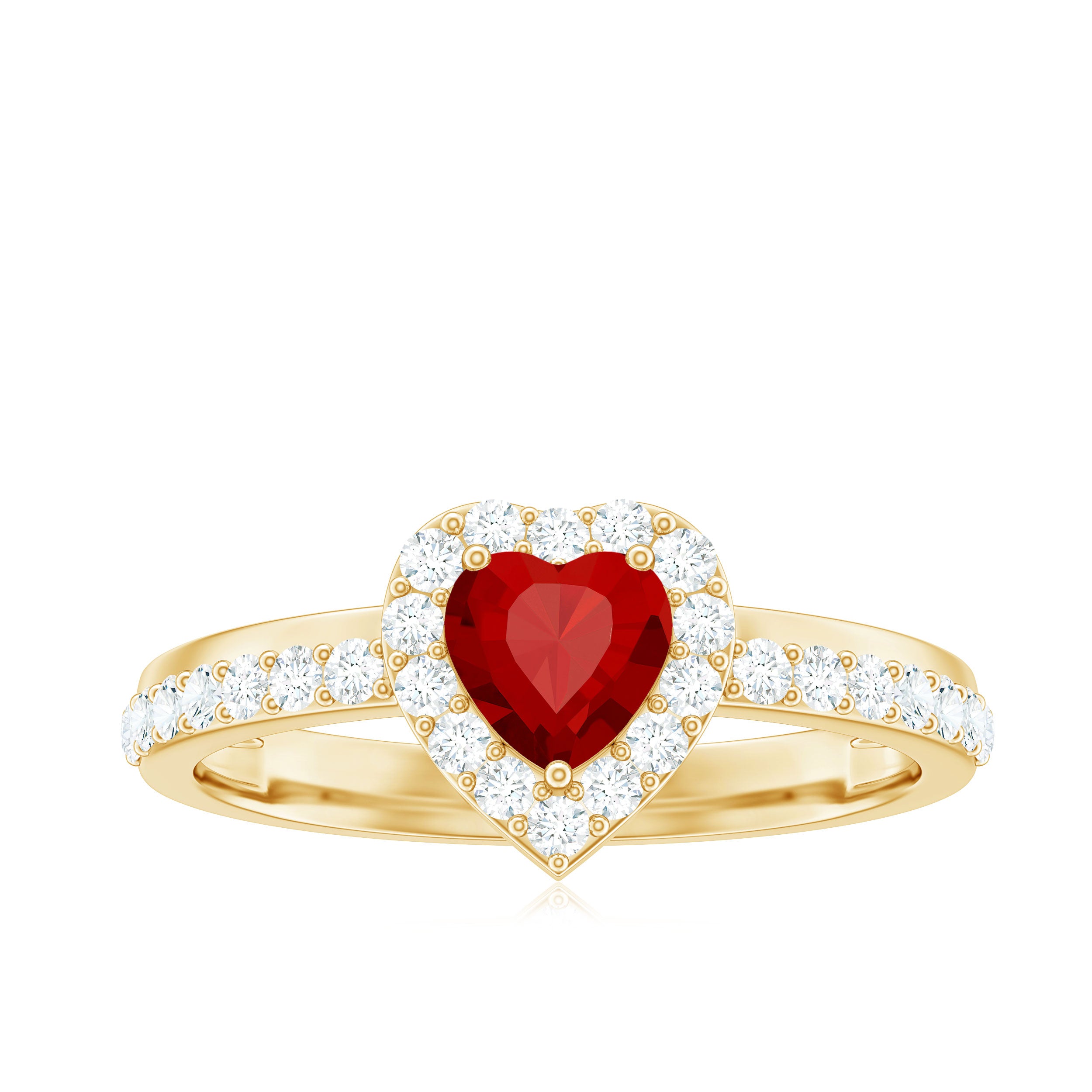 Rosec Jewels-Lab Created Ruby Heart Promise Ring with Diamond Halo