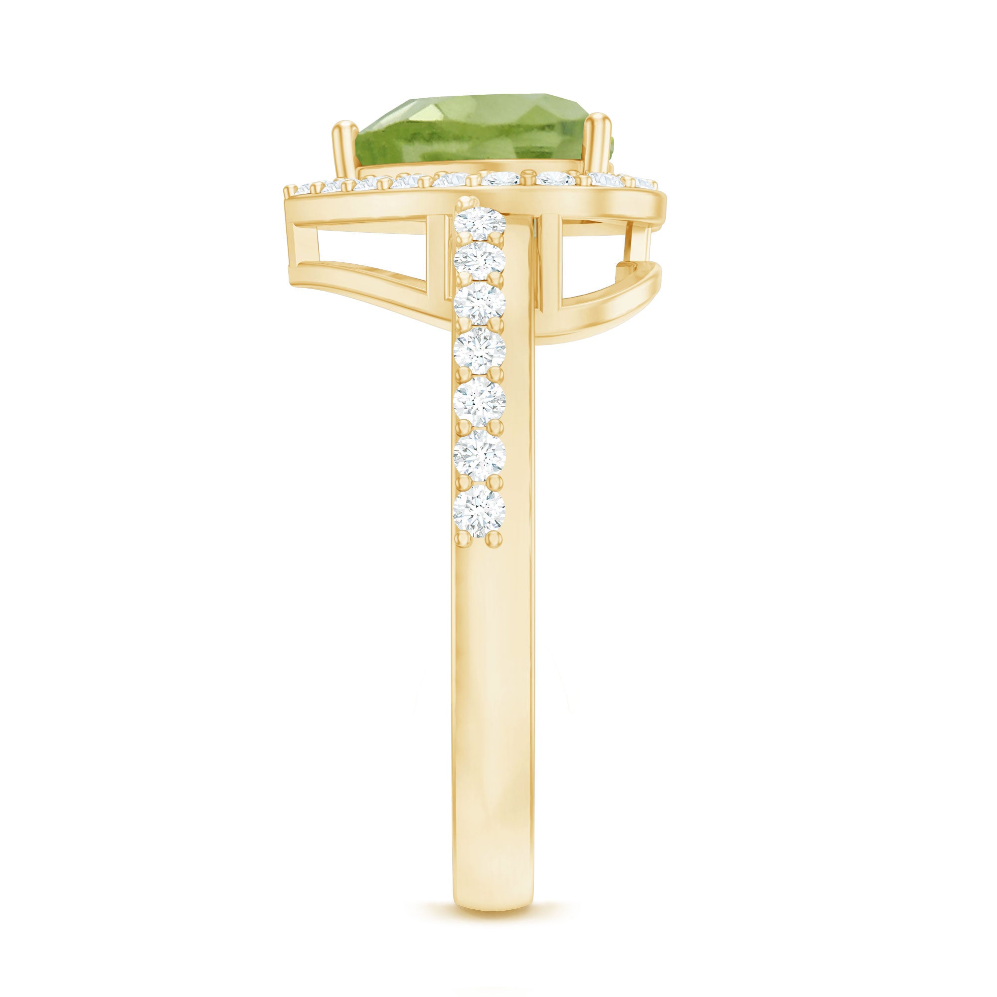 Natural 2 Carat Peridot Heart Engagement Ring with Diamond Halo AAA - Rosec Jewels