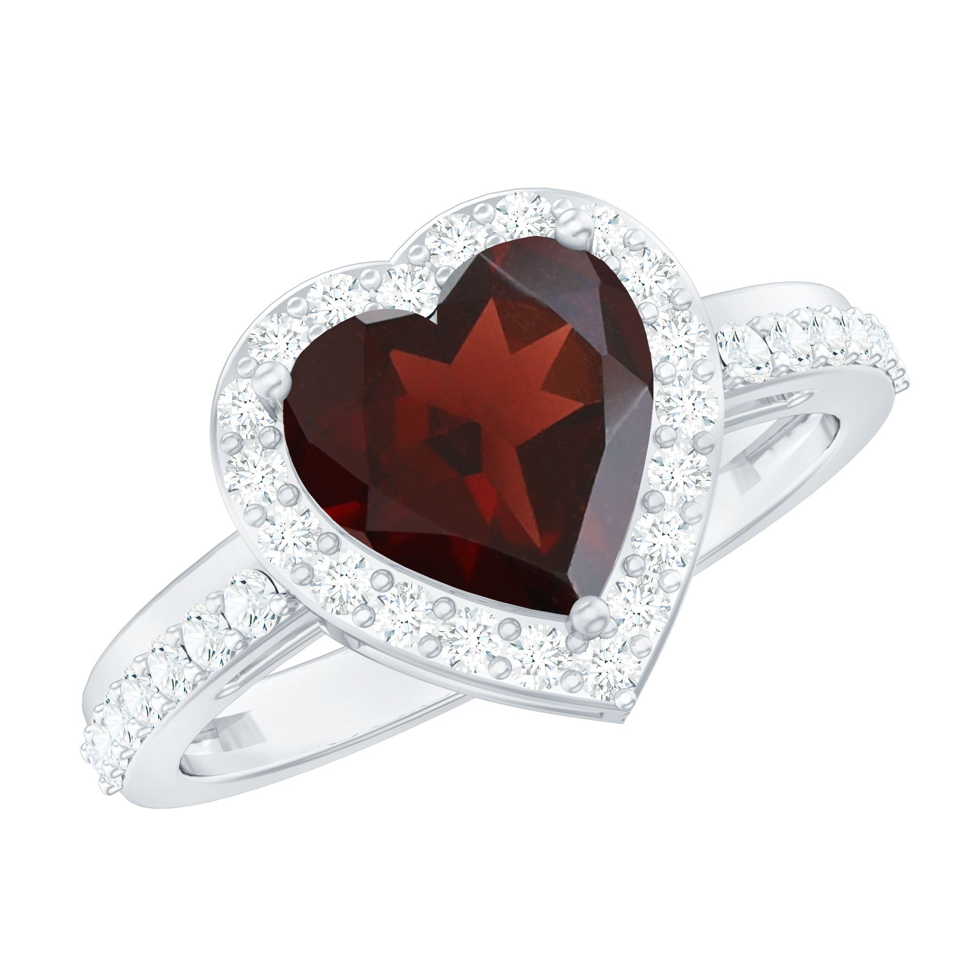 1.25 Carat Heart Garnet and Diamond Halo Engagement Ring