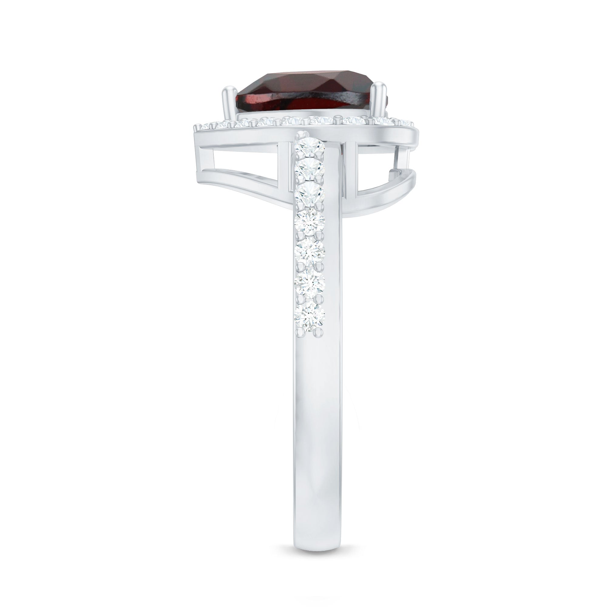 Natural Garnet Heart Shaped Engagement Ring with Diamond Halo AAA - Rosec Jewels