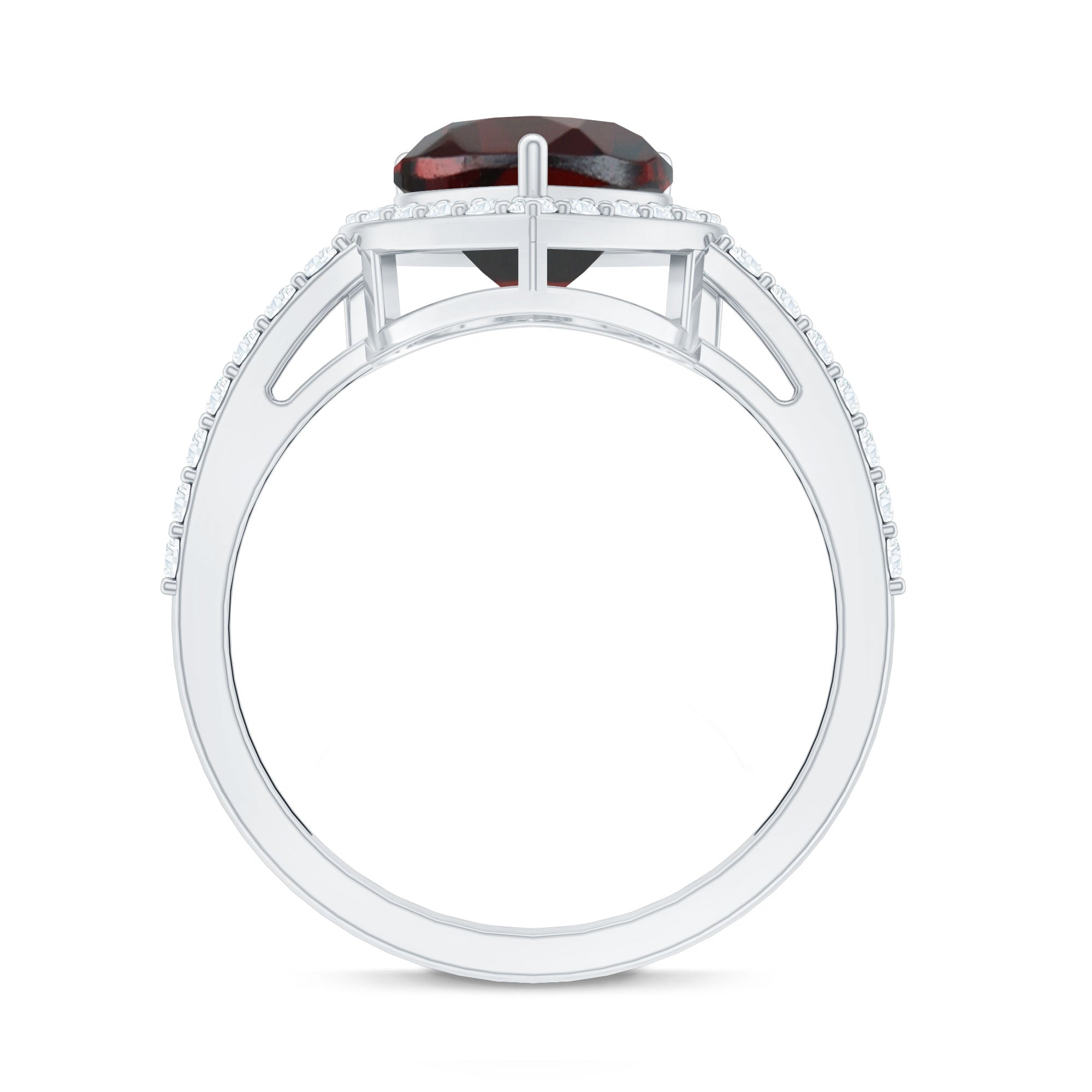 Natural Garnet Heart Shaped Engagement Ring with Diamond Halo AAA - Rosec Jewels